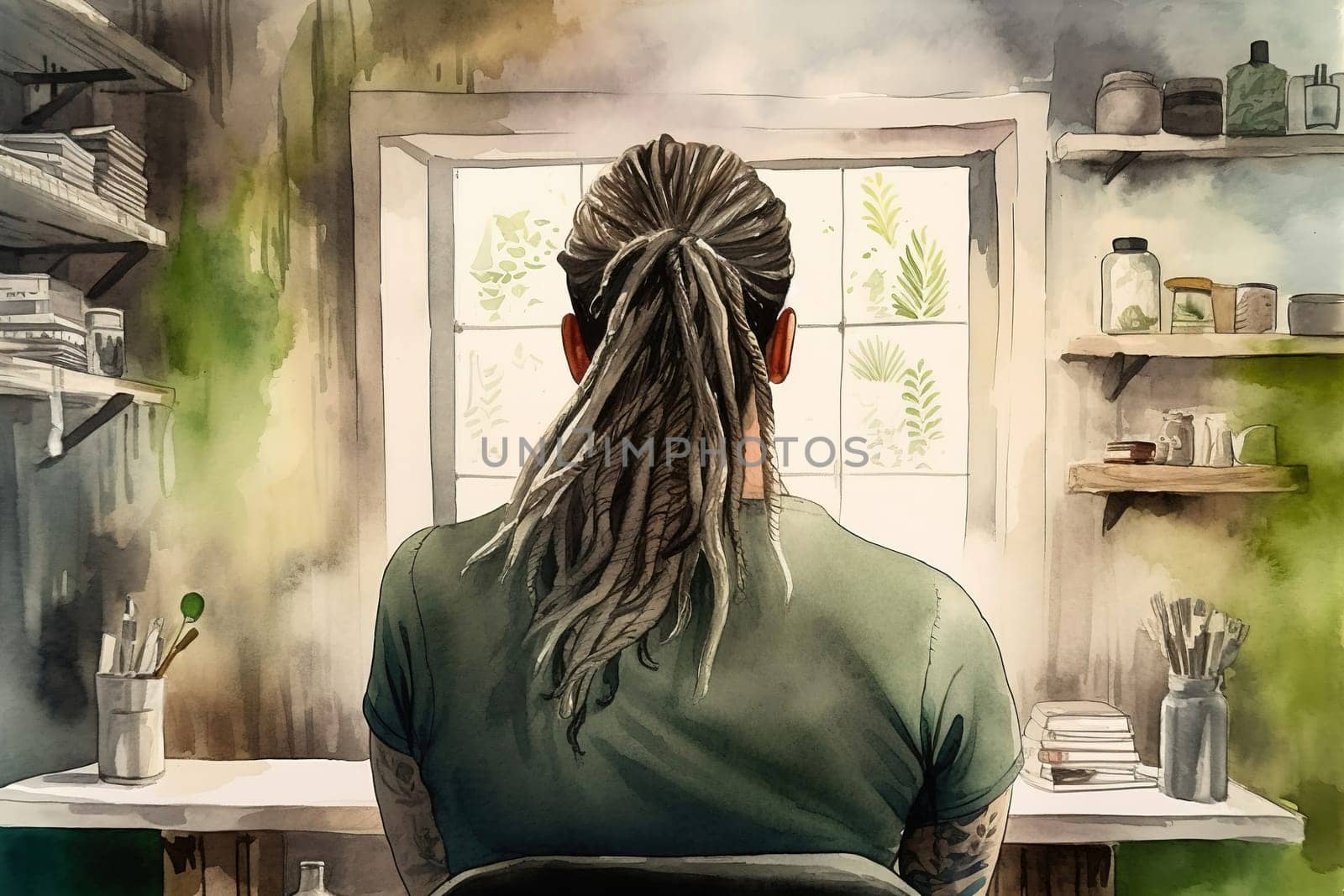 man's dreadlocks hair haircut back view by GekaSkr