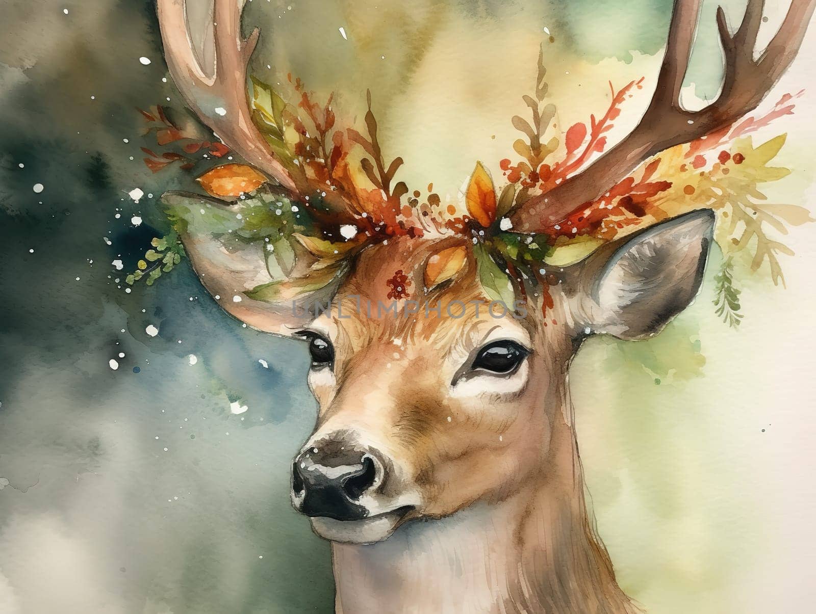 Christmas Deer Is Beautifully Captured In This Watercolor Illustration Portrait