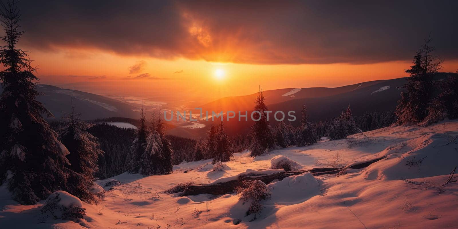 amazing sunset in Winter mountains by GekaSkr