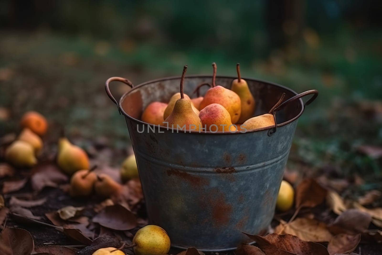Close-Up View Of A Bucket Of Pears by GekaSkr