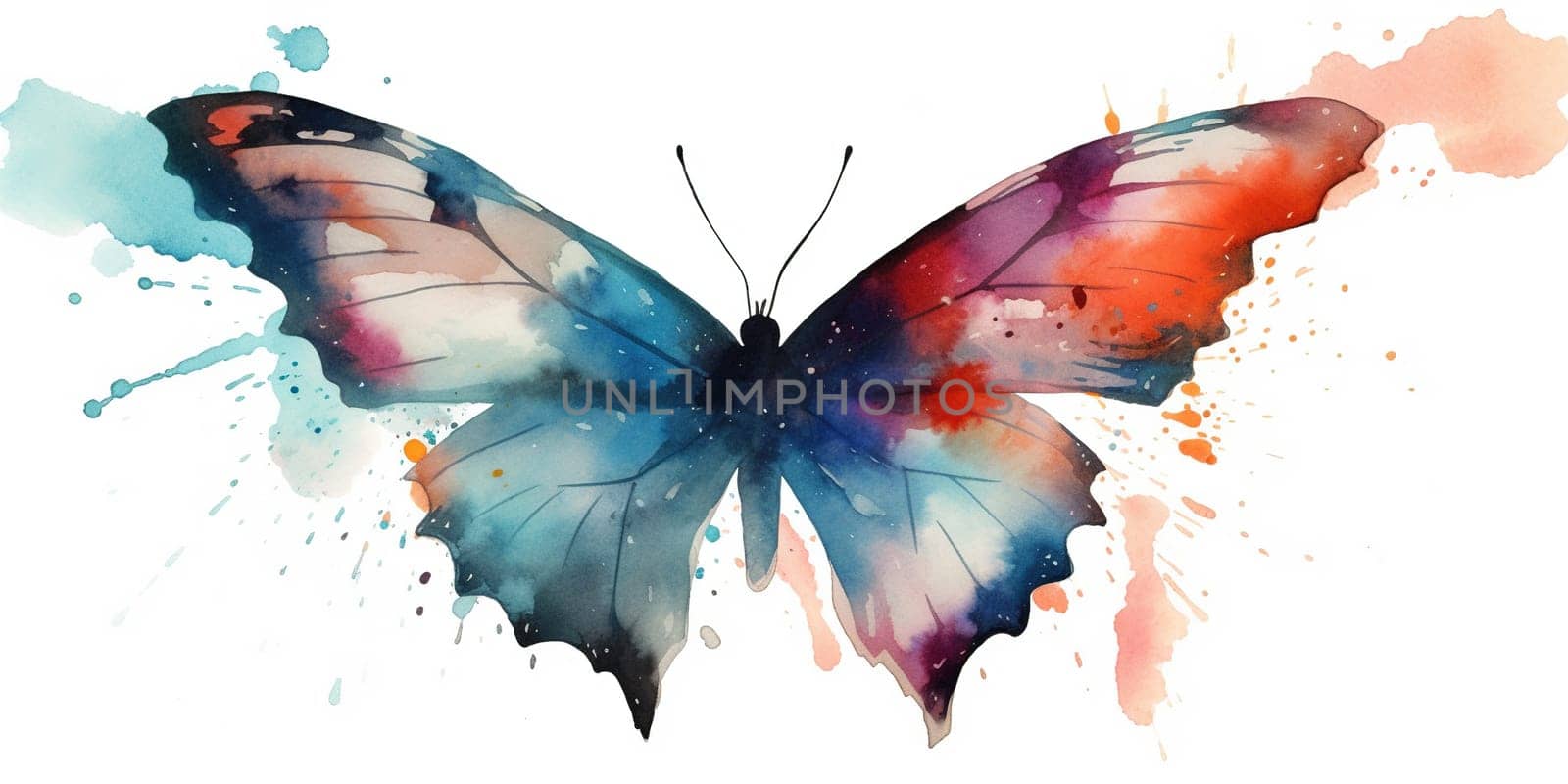 watercolor painting of beautiful colorful butterfly with wings by GekaSkr