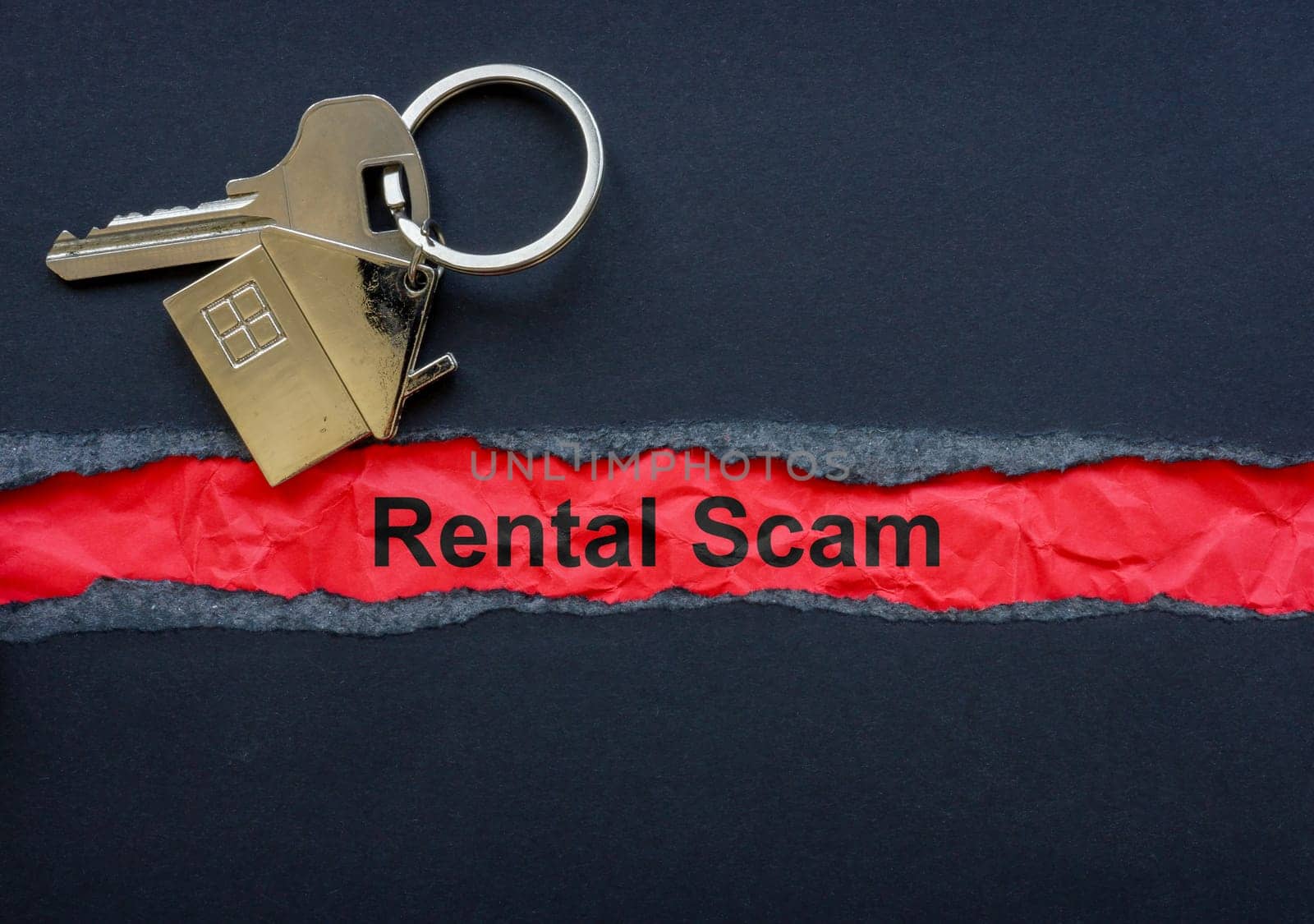 Key, torn paper and inscription rental scam. by designer491