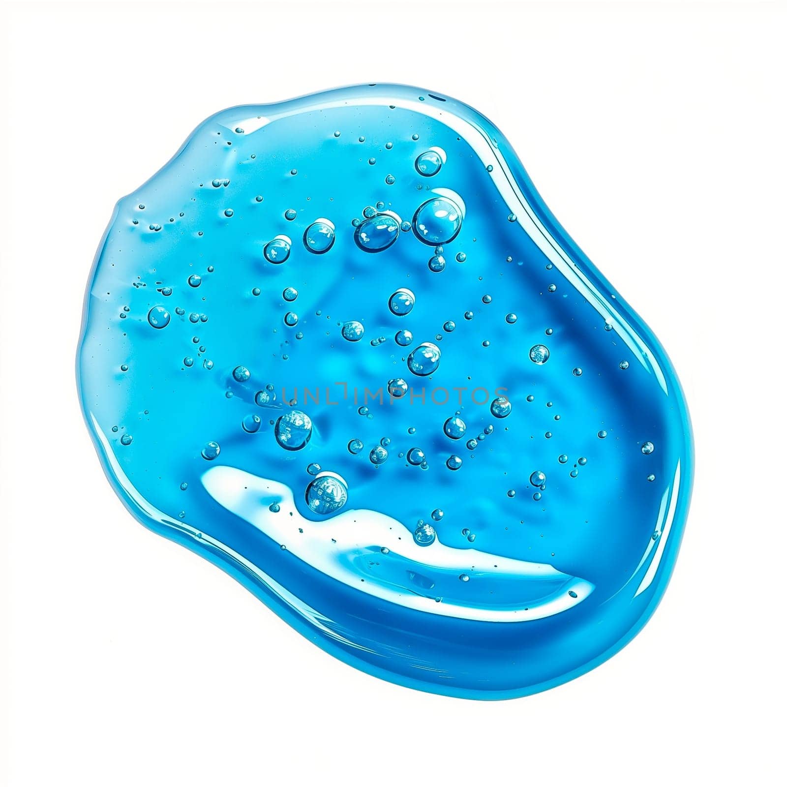 Cosmetic Cream Gel Texture On White Background. Close Up Of Blue Transparent Drop Of Skin Care Product. High Quality