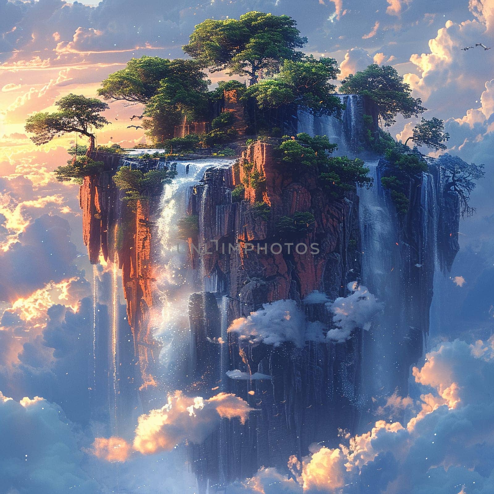 Surreal floating island with a cascading waterfall by Benzoix