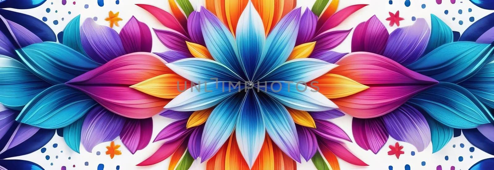 Vibrant colorful floral pattern set against white background, creating visually appealing, colorful design. For home interior, bedroom, living room, childrens room to add bright colors, coziness