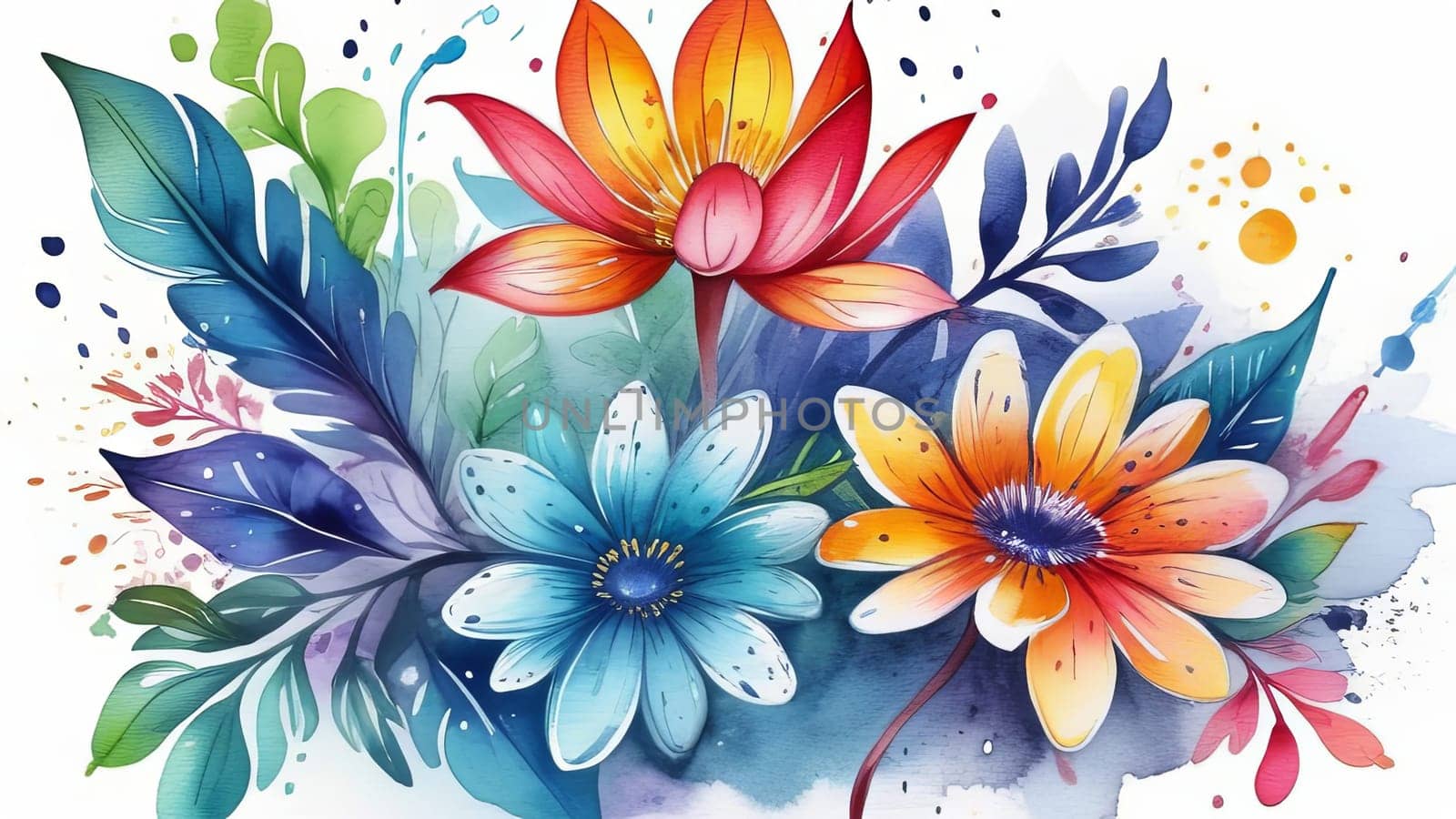 Vibrant floral painting set against white backdrop. For meditation apps, cover of book about spiritual growth, designs for yoga studios, spa salons, illustration for articles on inner peace, harmony