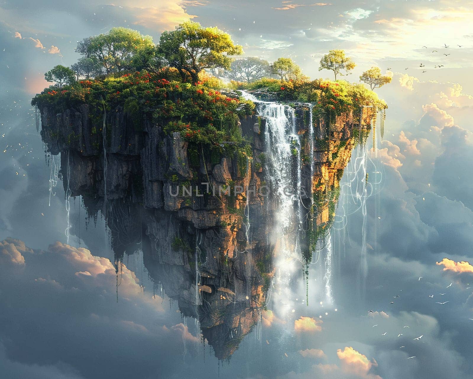Surreal floating island with a cascading waterfall by Benzoix