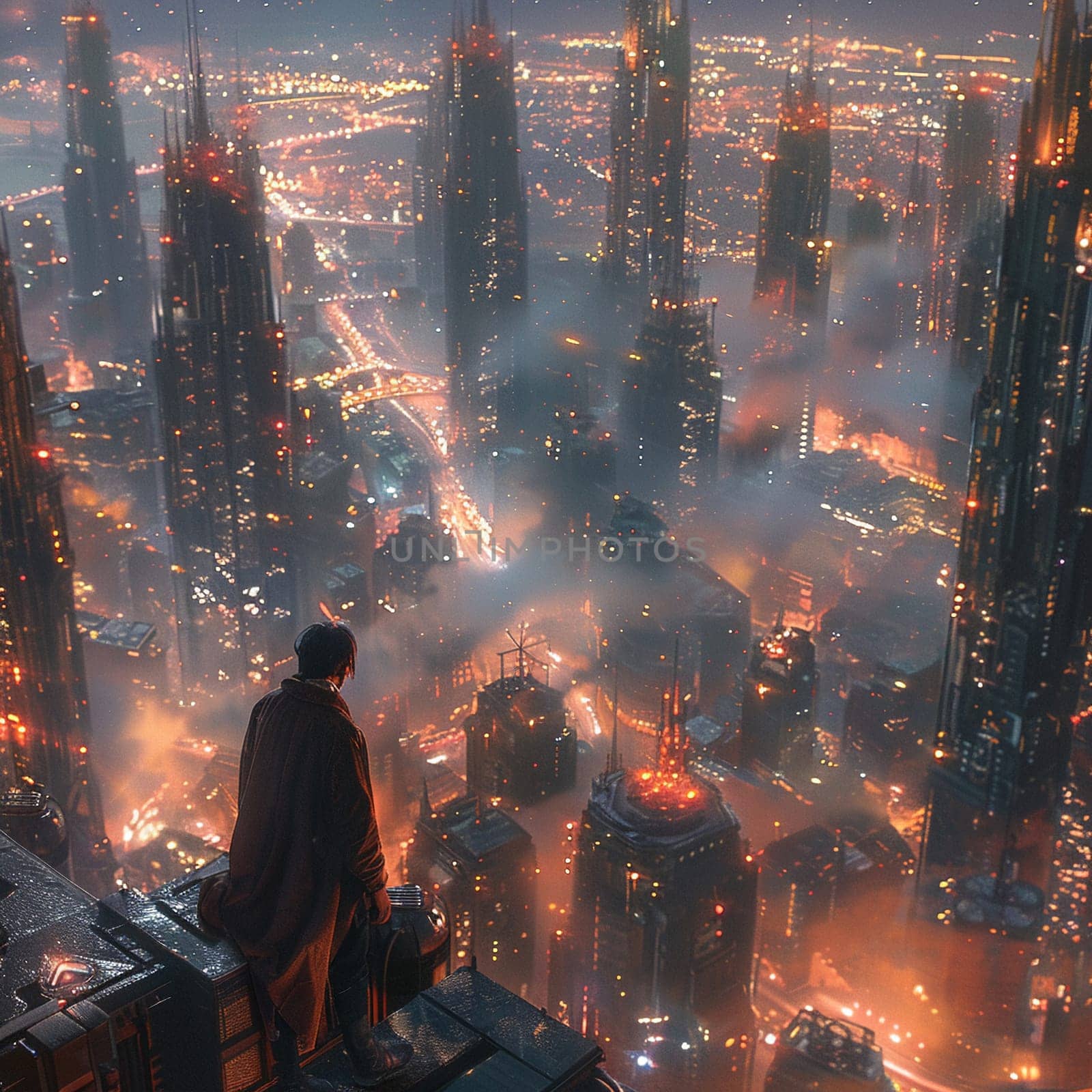 Protagonist perched on a skyscraper, city's heartbeat syncing with their own.