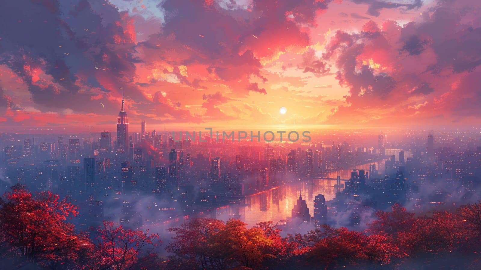 City overlook rendered in an expressive painterly style by Benzoix