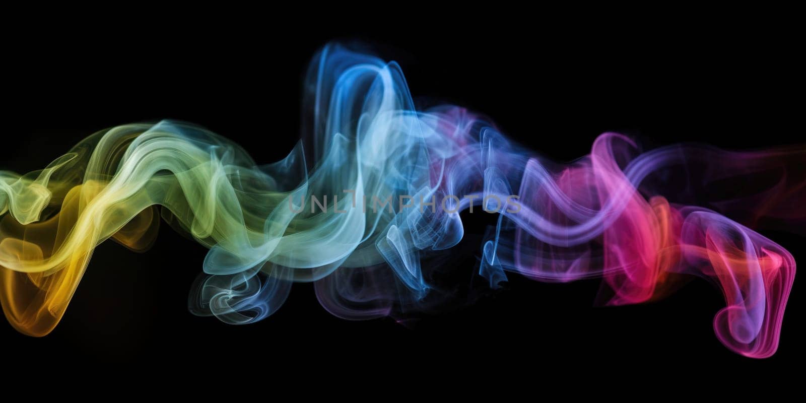 colorful video textured pattern of smoke on a black background , generative AI