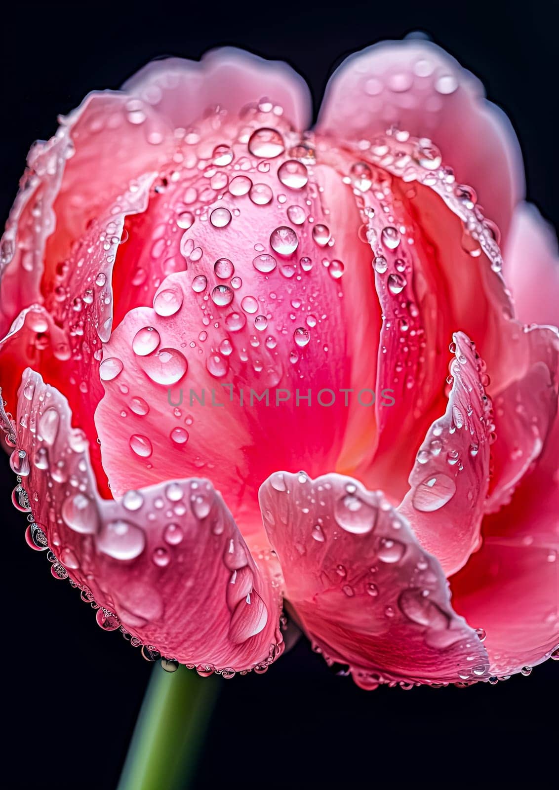 A beautiful pink flower with droplets of water on it. The droplets are small and scattered, giving the flower a delicate and serene appearance