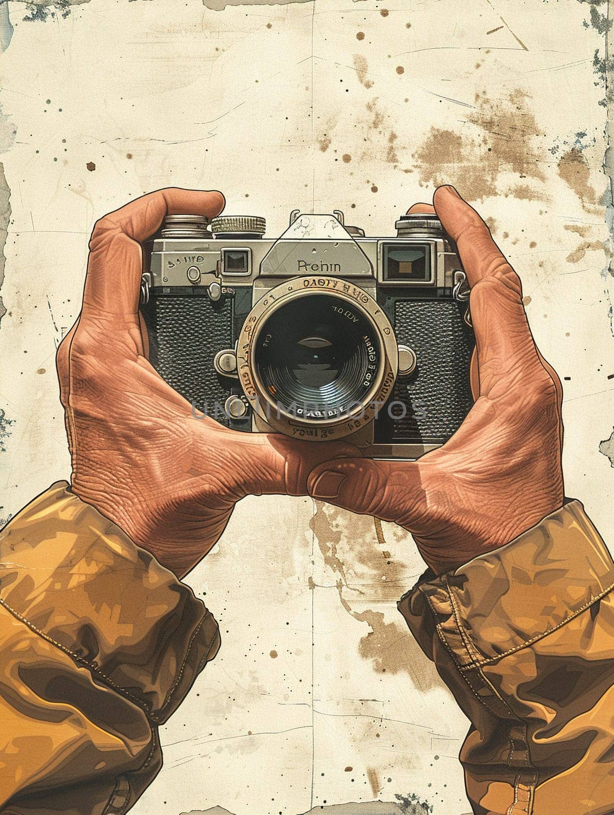 Hands holding a vintage camera, illustrated in a sepia-toned style evoking nostalgia and history.