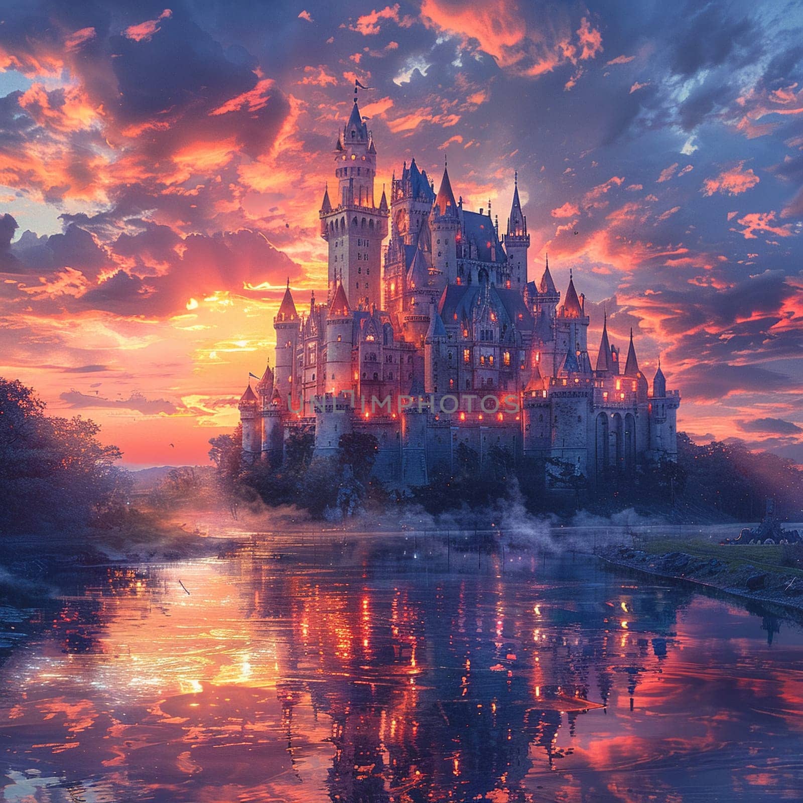 Majestic castle at twilight by Benzoix