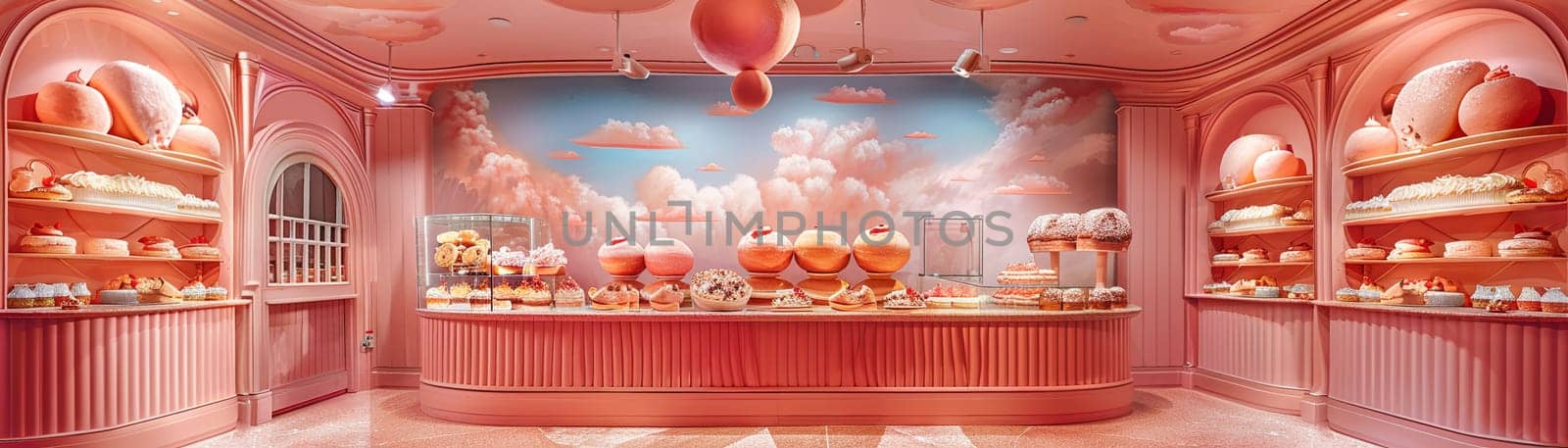 Whimsical cake shop with pastries that seem alive, painted in a bright and inviting storybook style.