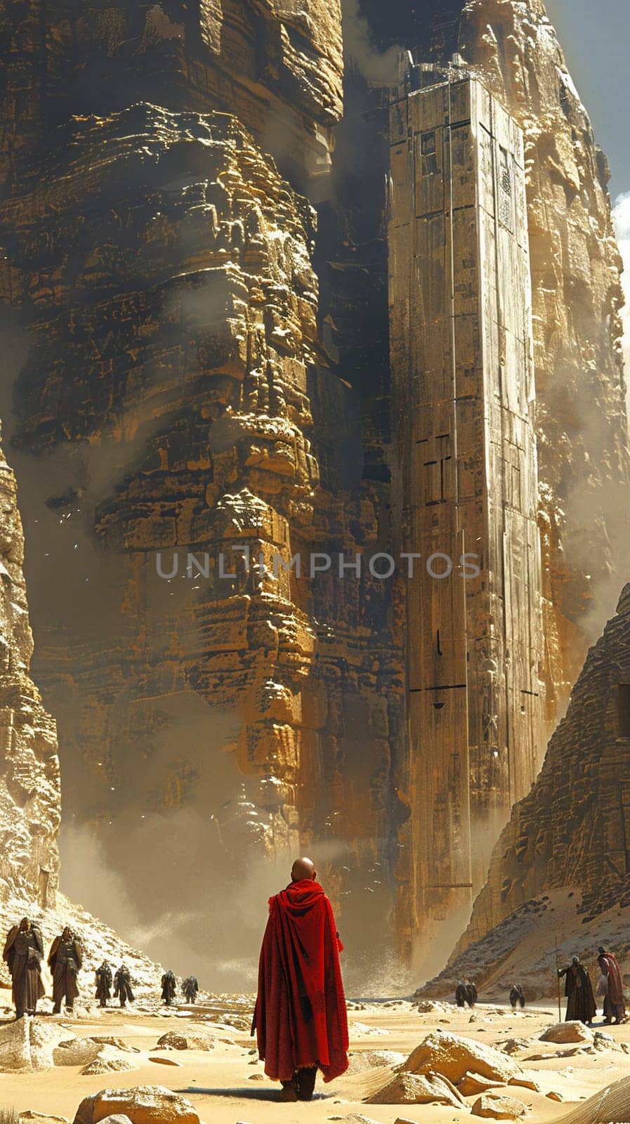 Explorer in an otherworldly canyon, echoing the majesty of uncharted terrains.