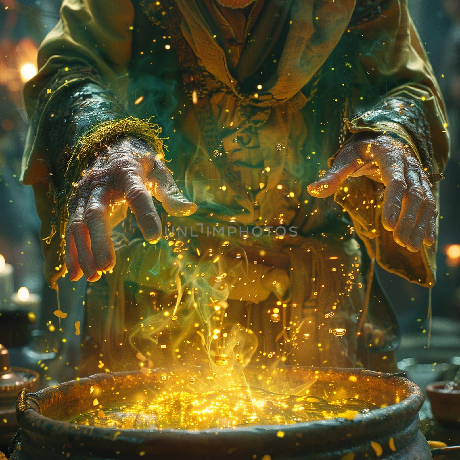 Witchs hands over a bubbling cauldron by Benzoix