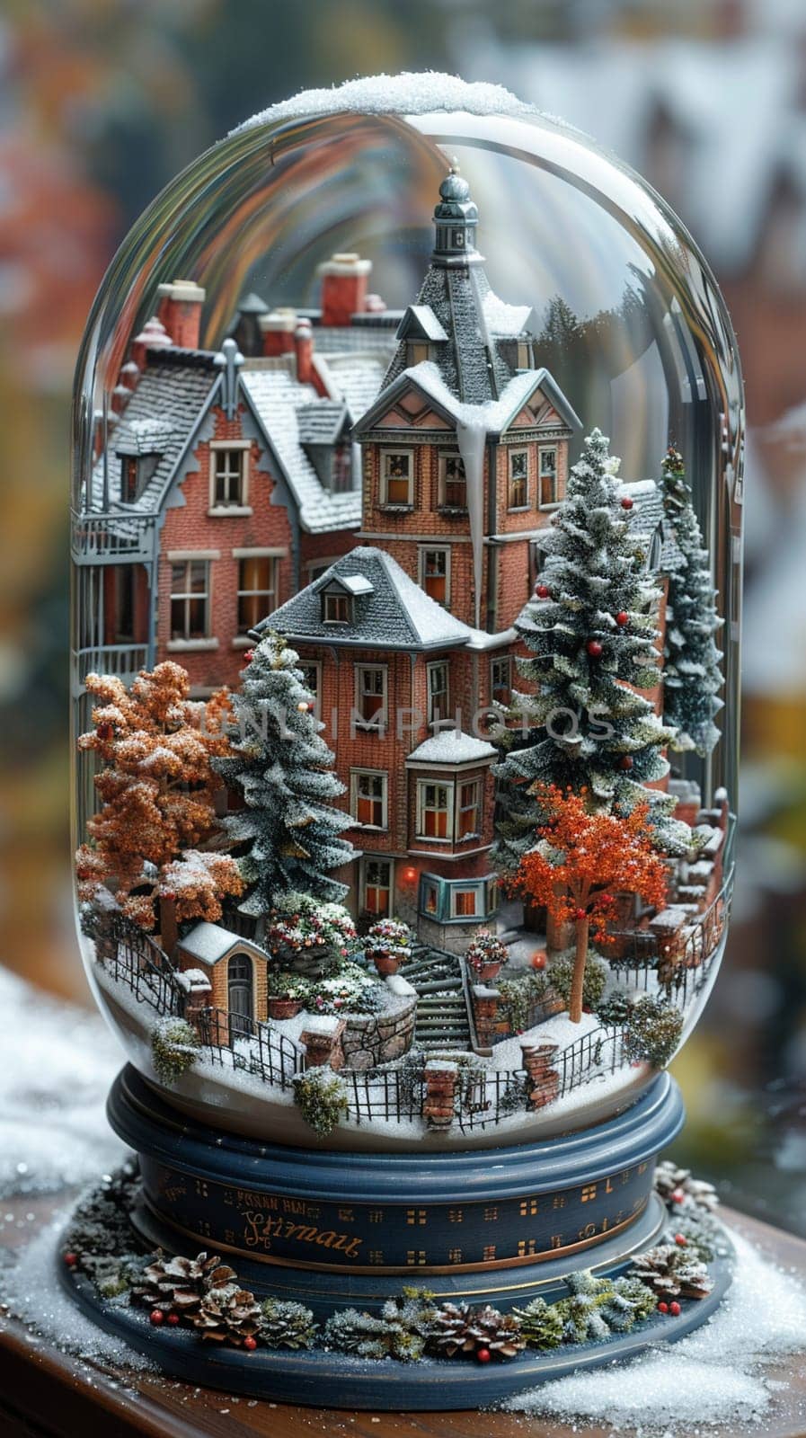 City life in a snow globe rendered with a whimsical, charming style, turning urban scenes into miniature wonders.