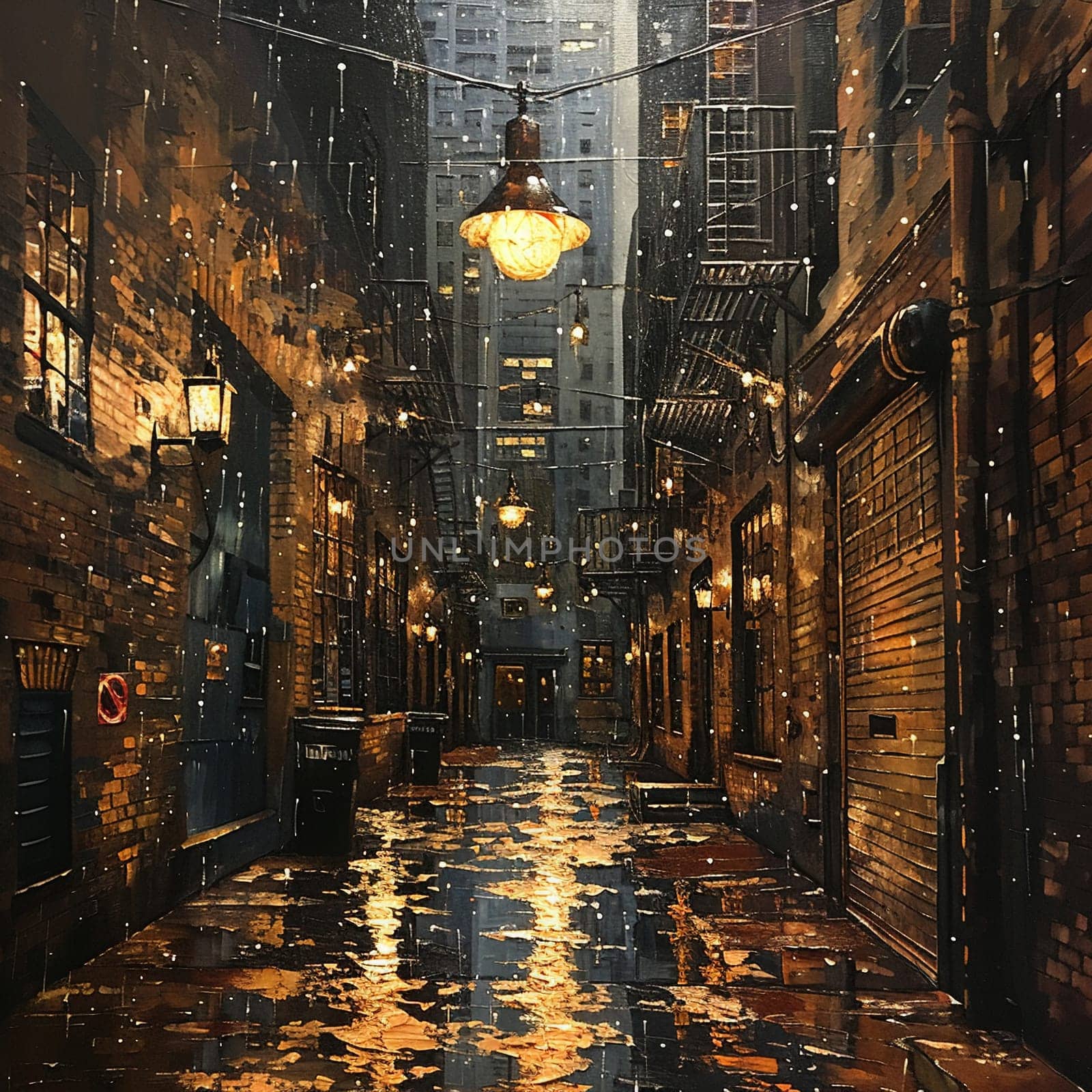 Alleyway sanctuary scene painted with a focus on soft lighting and quiet details in acrylics. by Benzoix