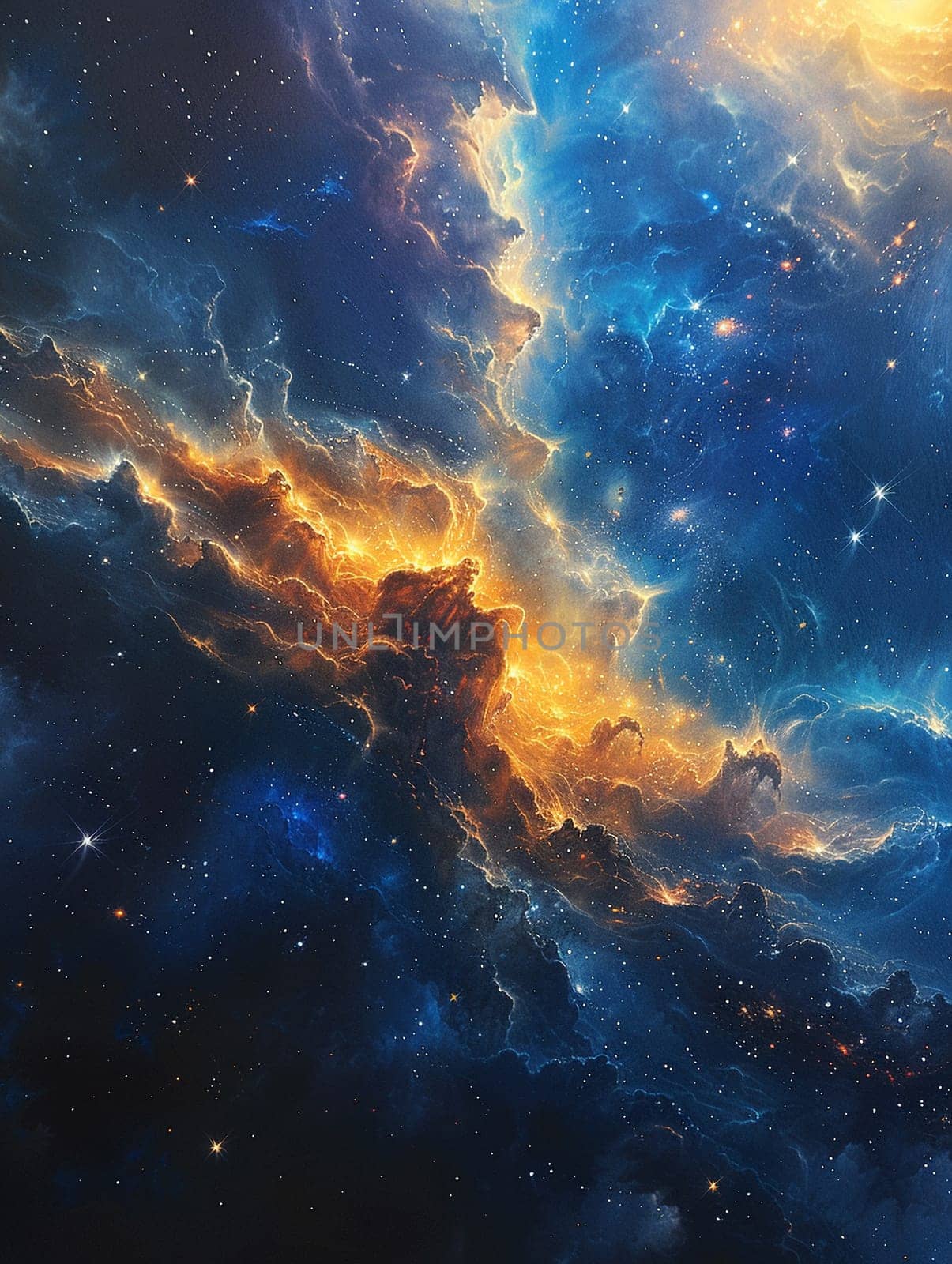 Breathtaking space nebula painted with swirling cosmic dust and stars, in a Hubble telescope art style.