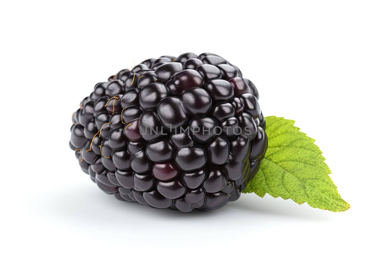 Black raspberry with stem isolated on a white background, 3d render