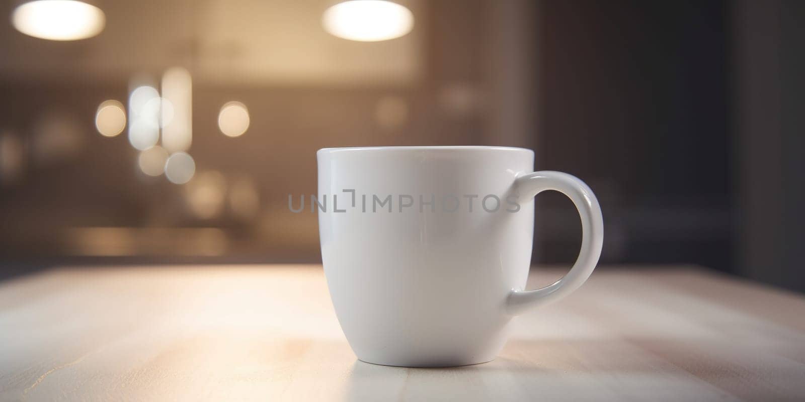 White coffee cup on a table in cafe