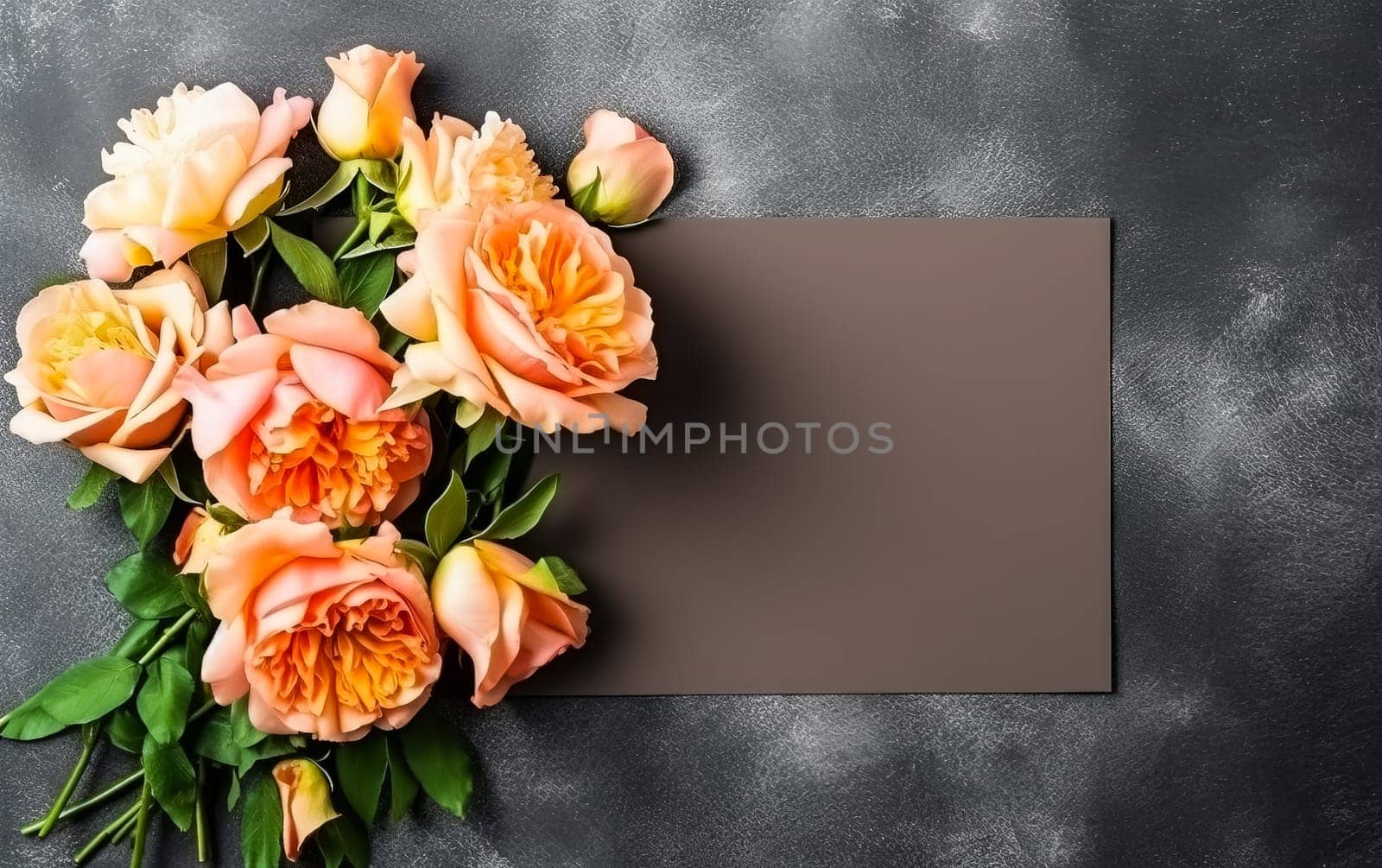 A bouquet of pink flowers is arranged on a grey background. The flowers are arranged in a way that they are not overlapping each other