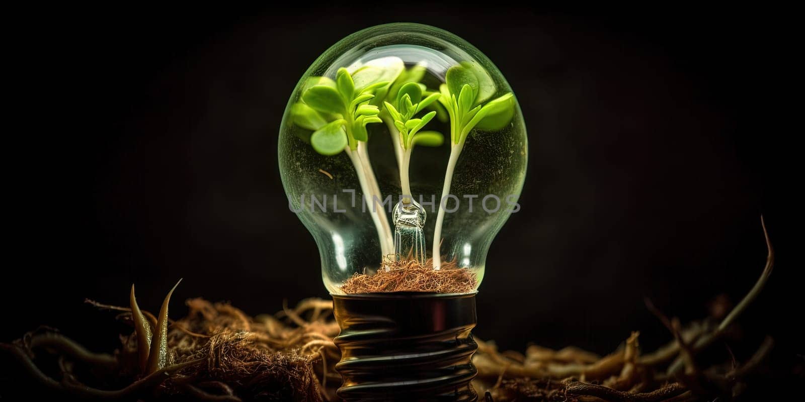 Electric Bulb With Growing Green Plant Inside, Concept Of Ecologic Life by GekaSkr