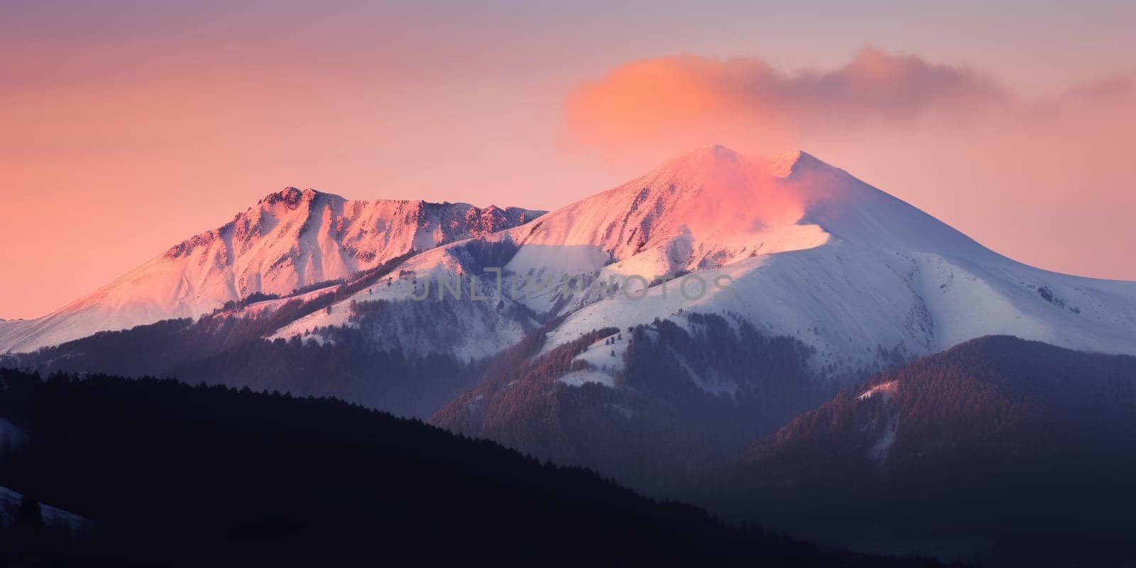 mountain peaks in the snow in the evening time by GekaSkr