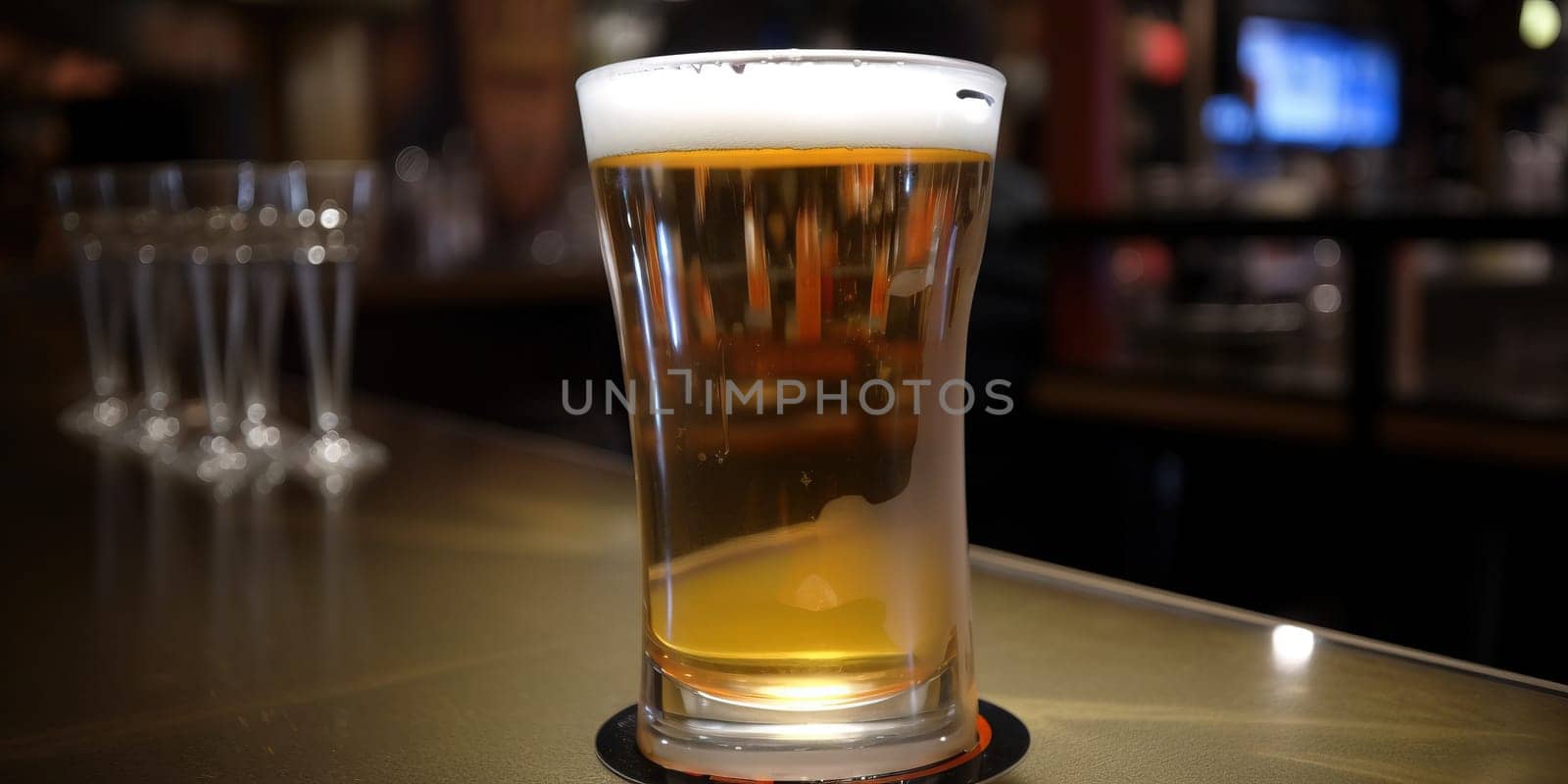 Mug with beer on a counter in bar