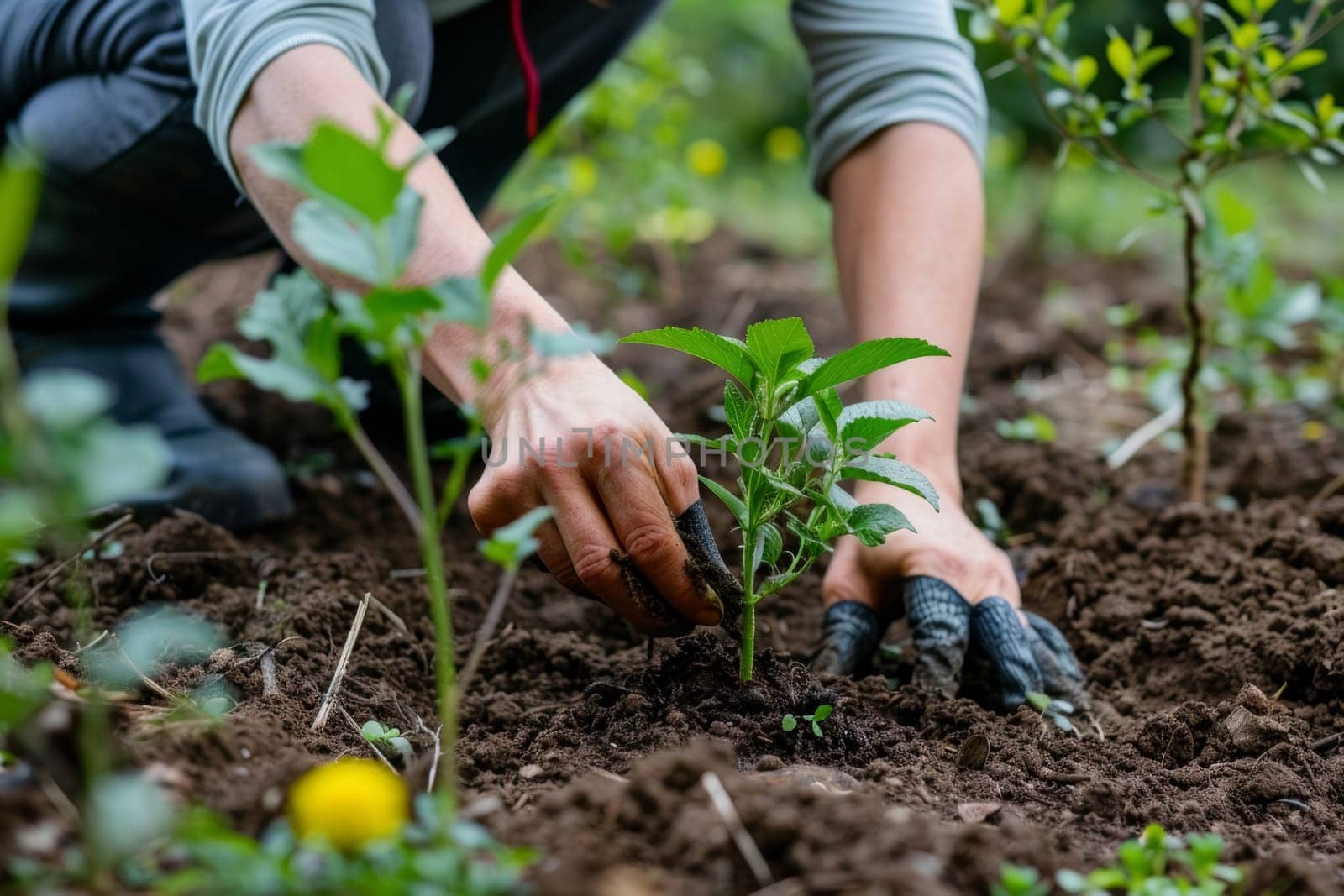 Hands carefully planting a sapling in fertile soil, symbolizing growth, renewal, and the importance of environmental stewardship.