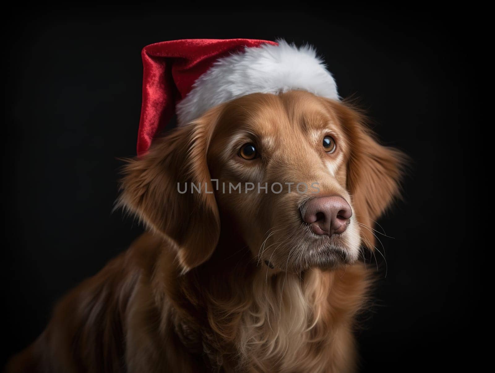 Christmas Portrait Of A Golden Retriever Dog In A Santa Hat Captures The Festive Spirit