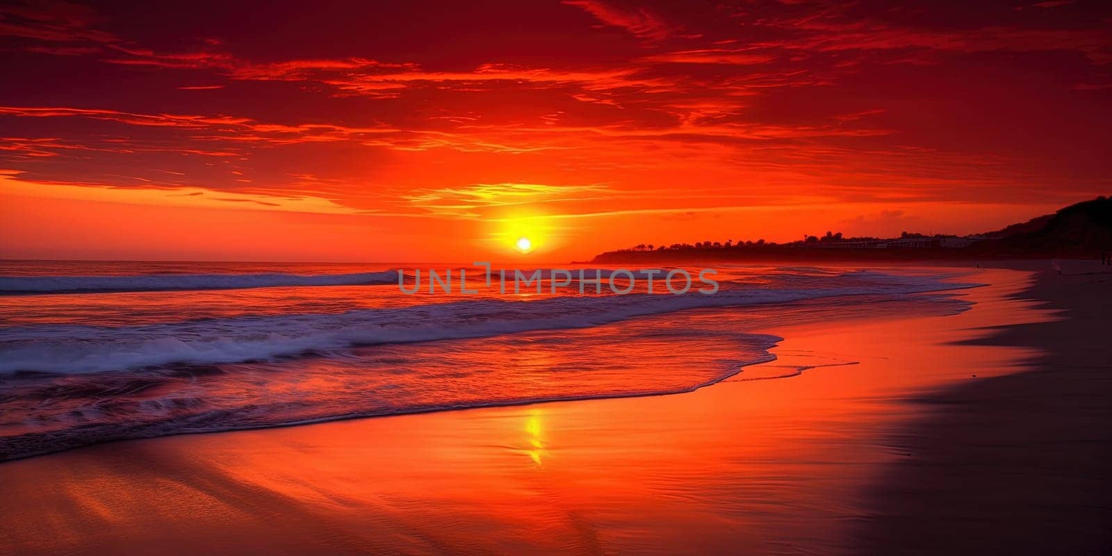 Beautiful Red Sunset On A Sea, Amazing Landscape