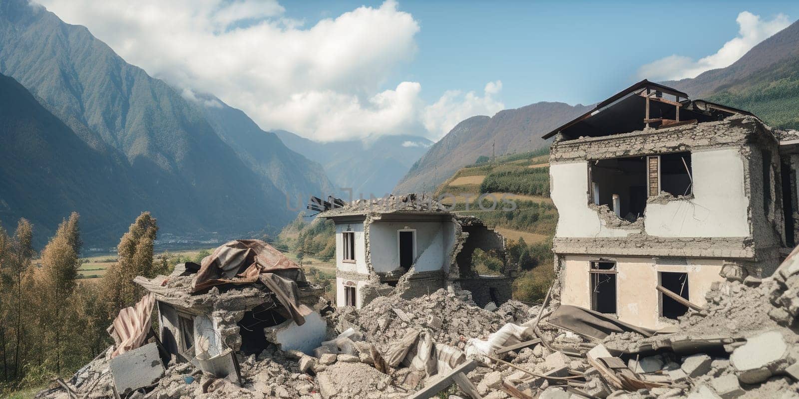 Destroyed Houses After Earthquake, Natural Disaster