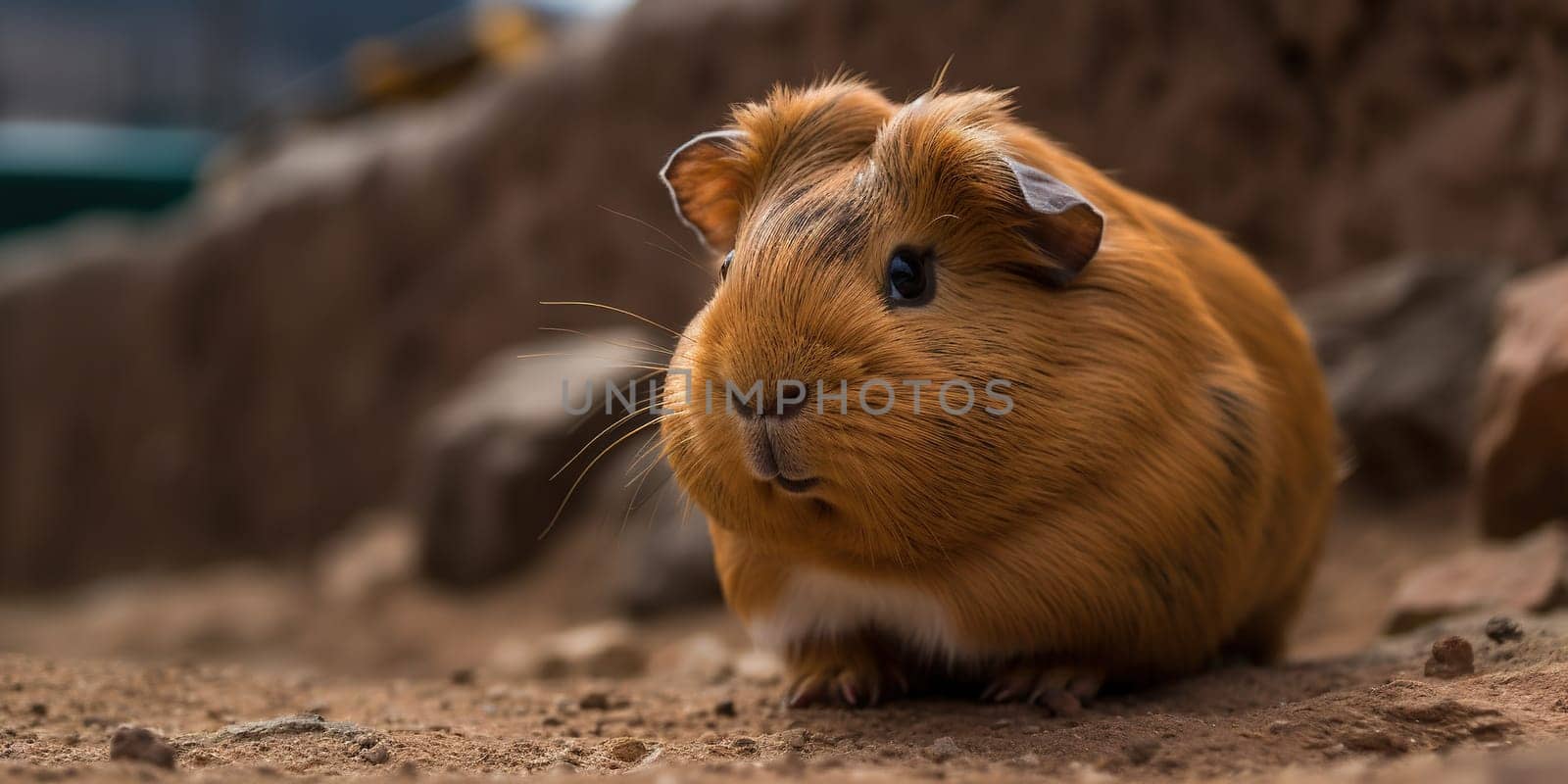 Cute Guinea Pig On A Grind, Close Up At Sunset
