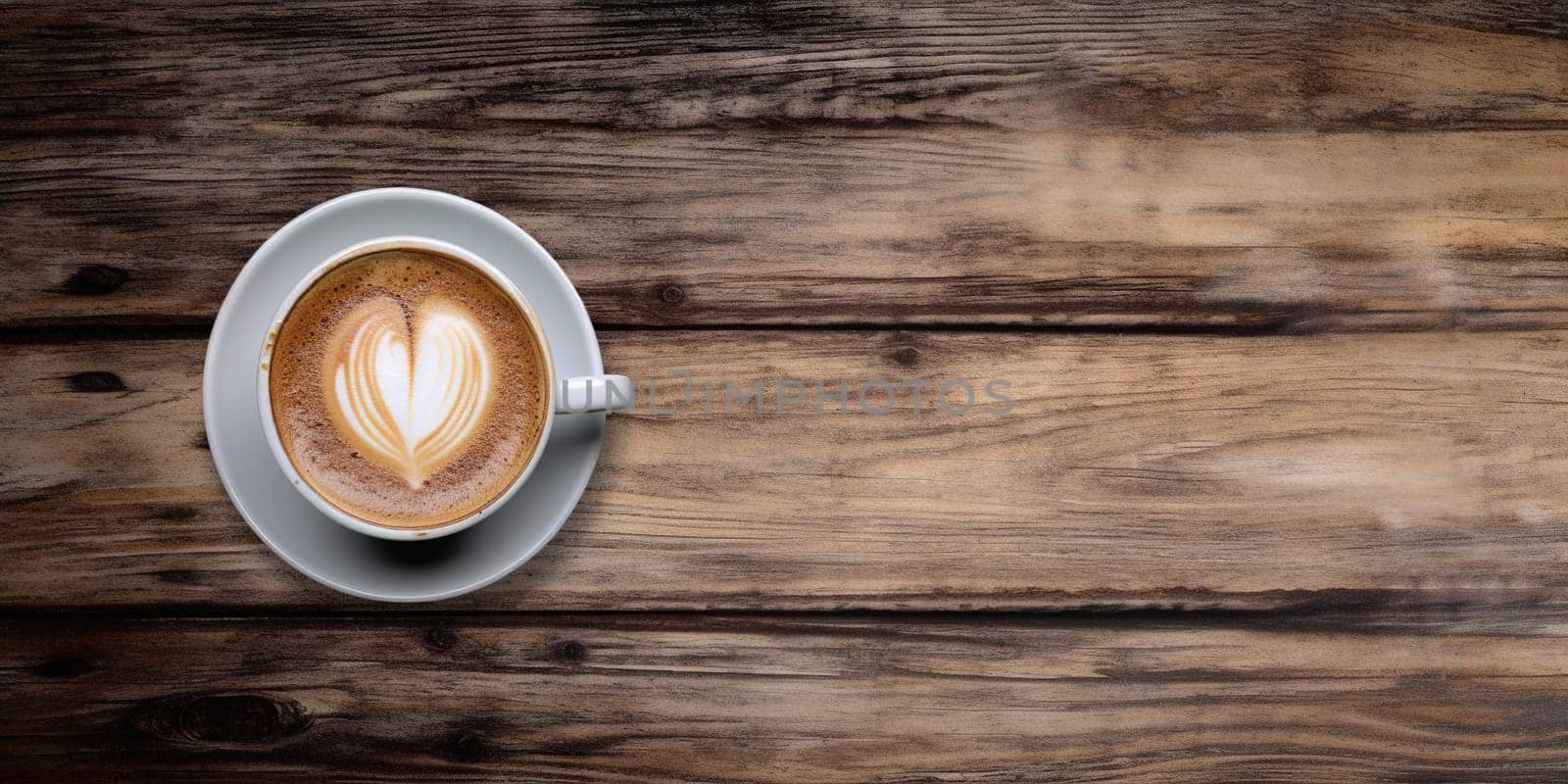 Cup of cappuccino with foan in a heart shape top view