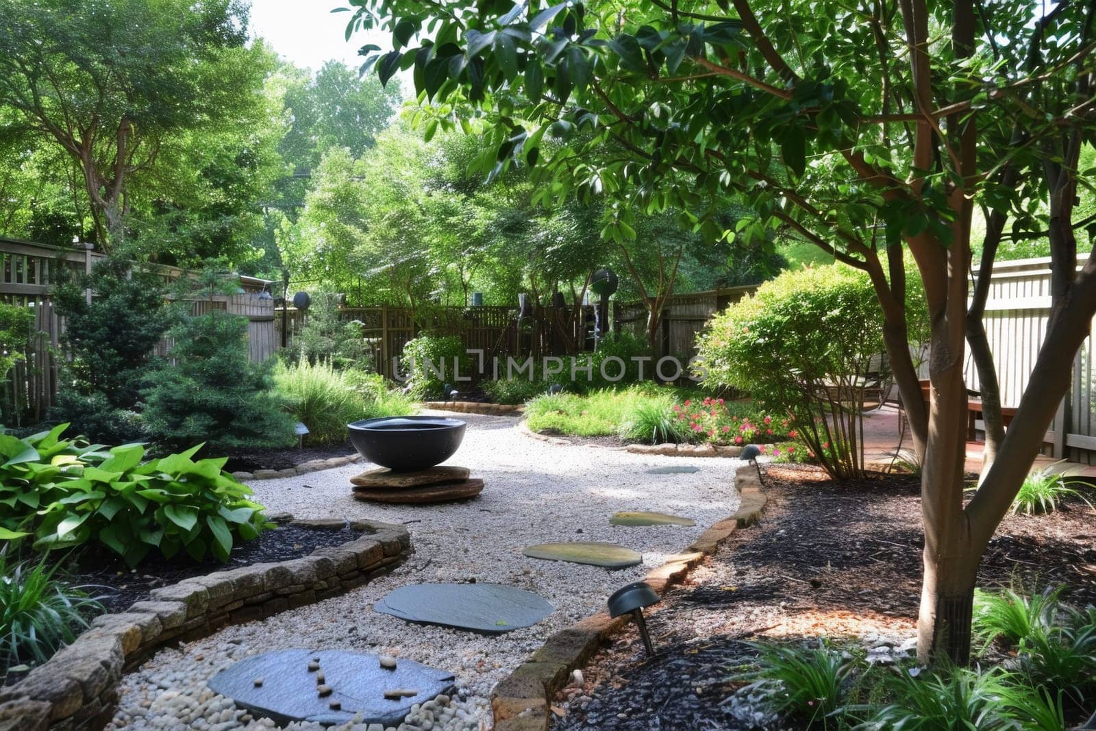 Tranquil Garden with Water Feature by andreyz