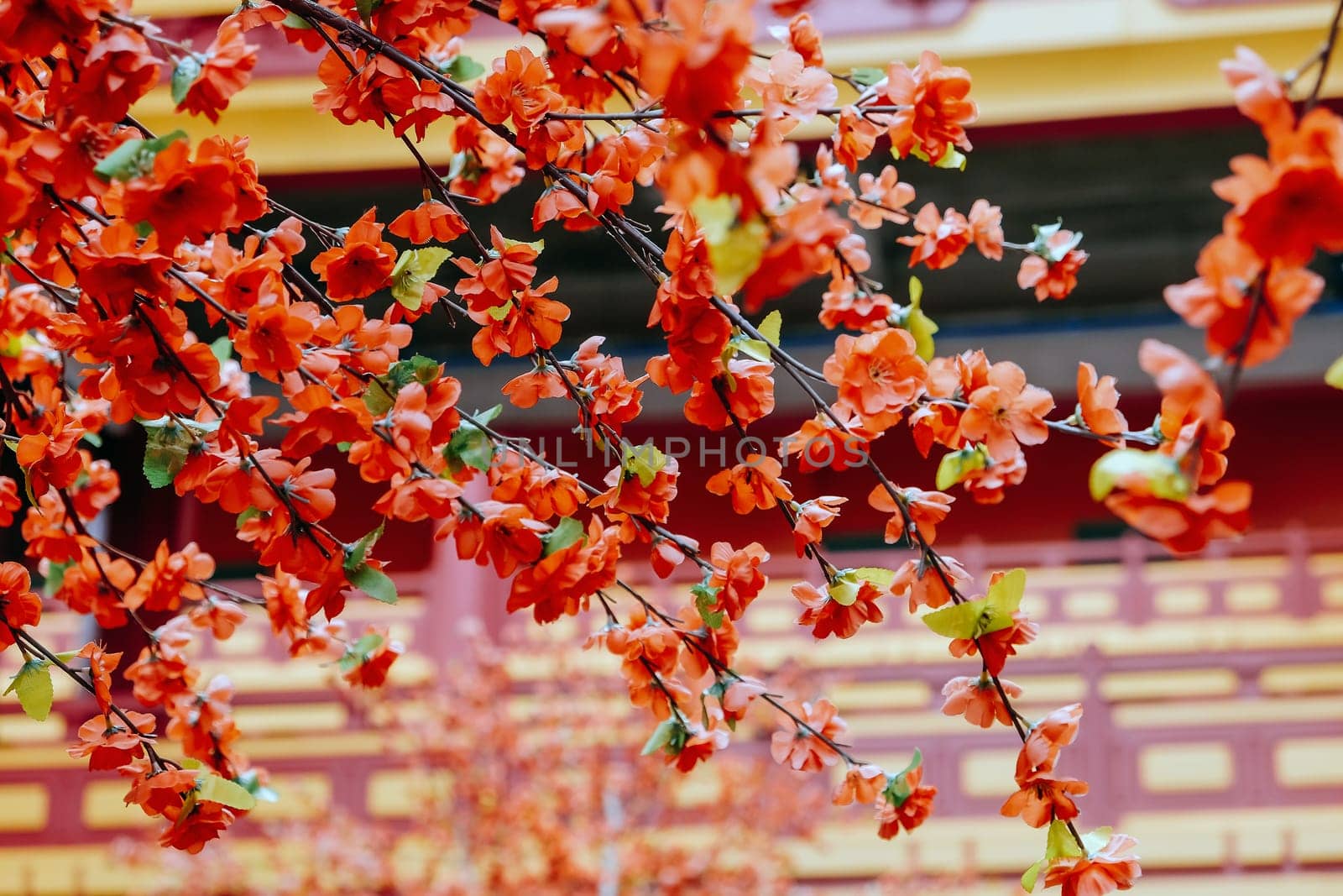 imitation flower, artificial Japanese cherry blossoms in full bloom. Beautiful flowers background.