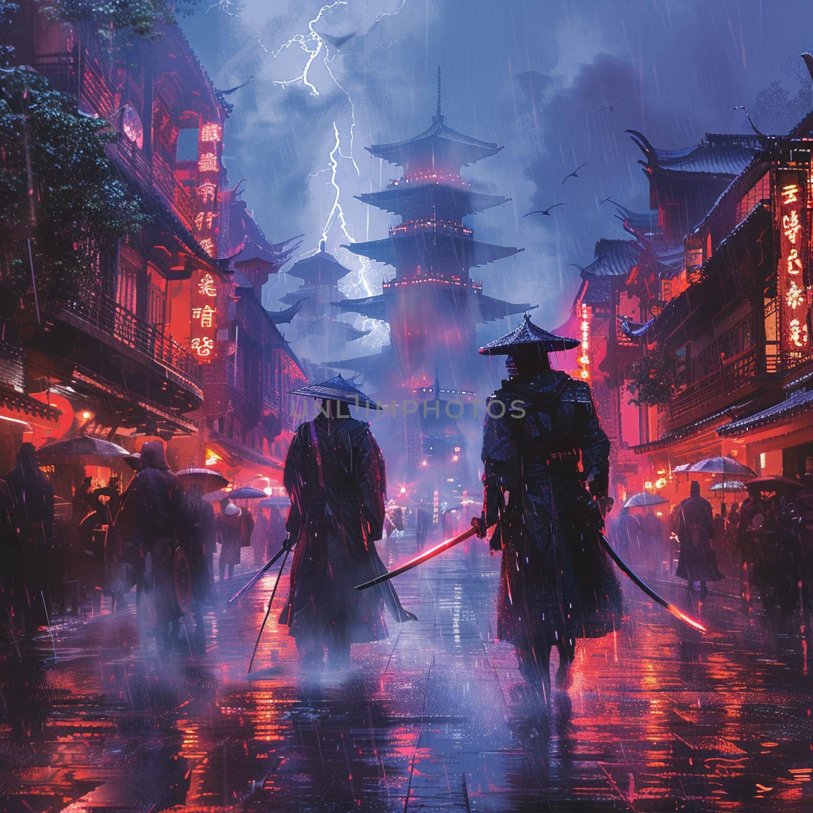 A duel of fates on a rain-slicked boulevard by Benzoix