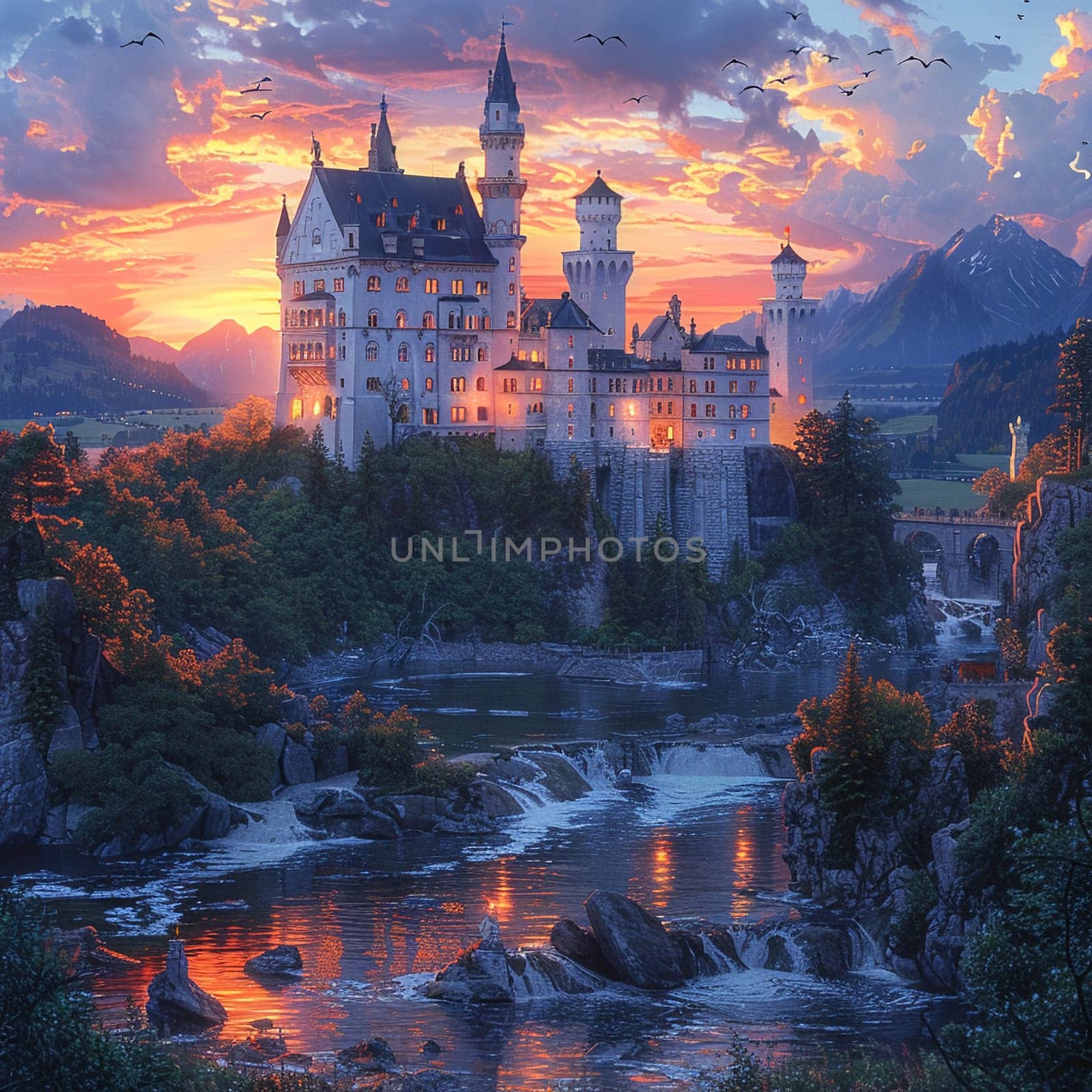 Majestic castle at twilight by Benzoix