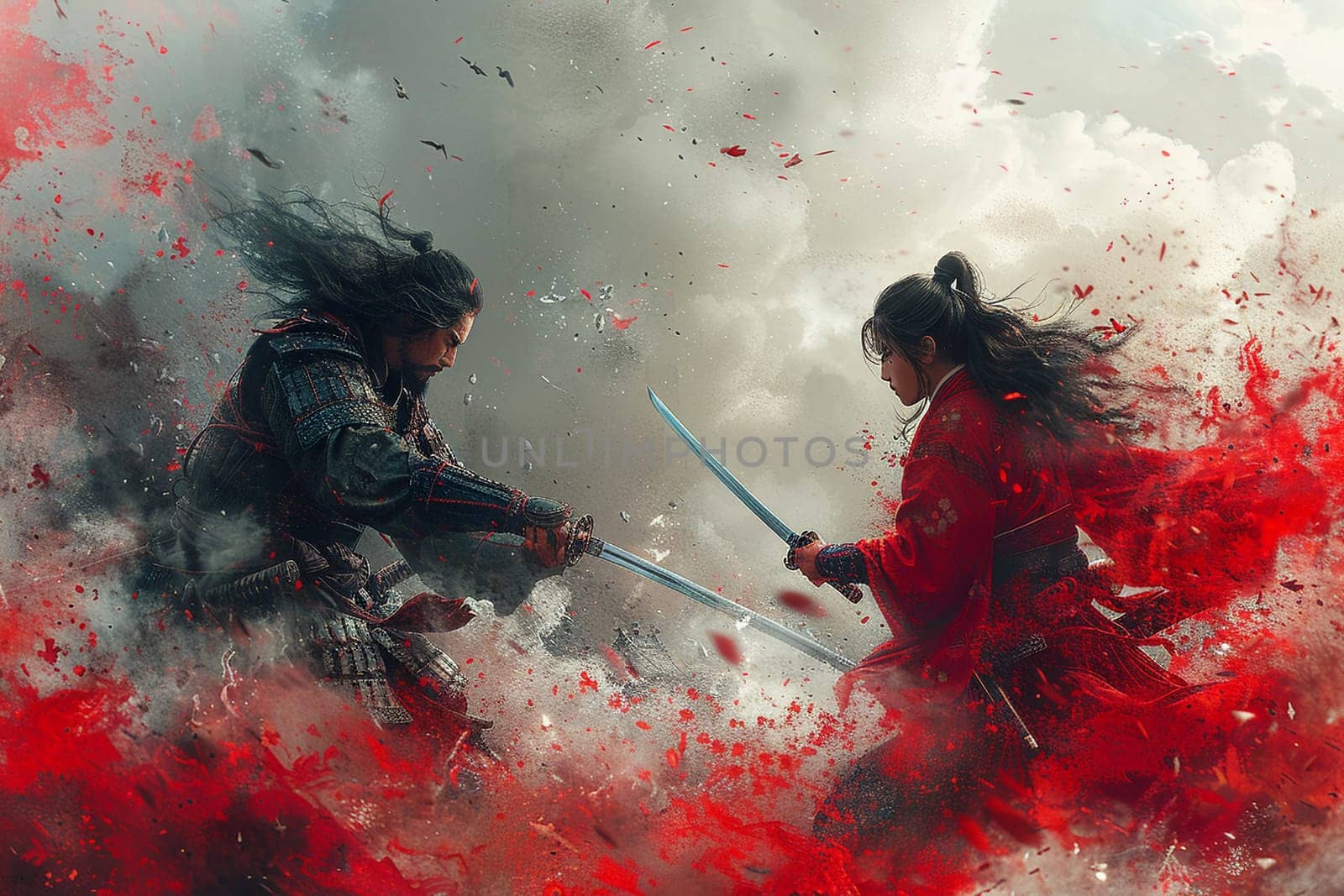 Duel between mythic samurai warriors by Benzoix