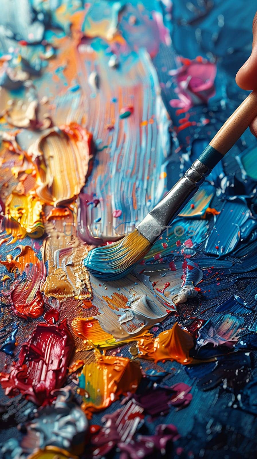 Artists palette with vibrant paint splashes by Benzoix