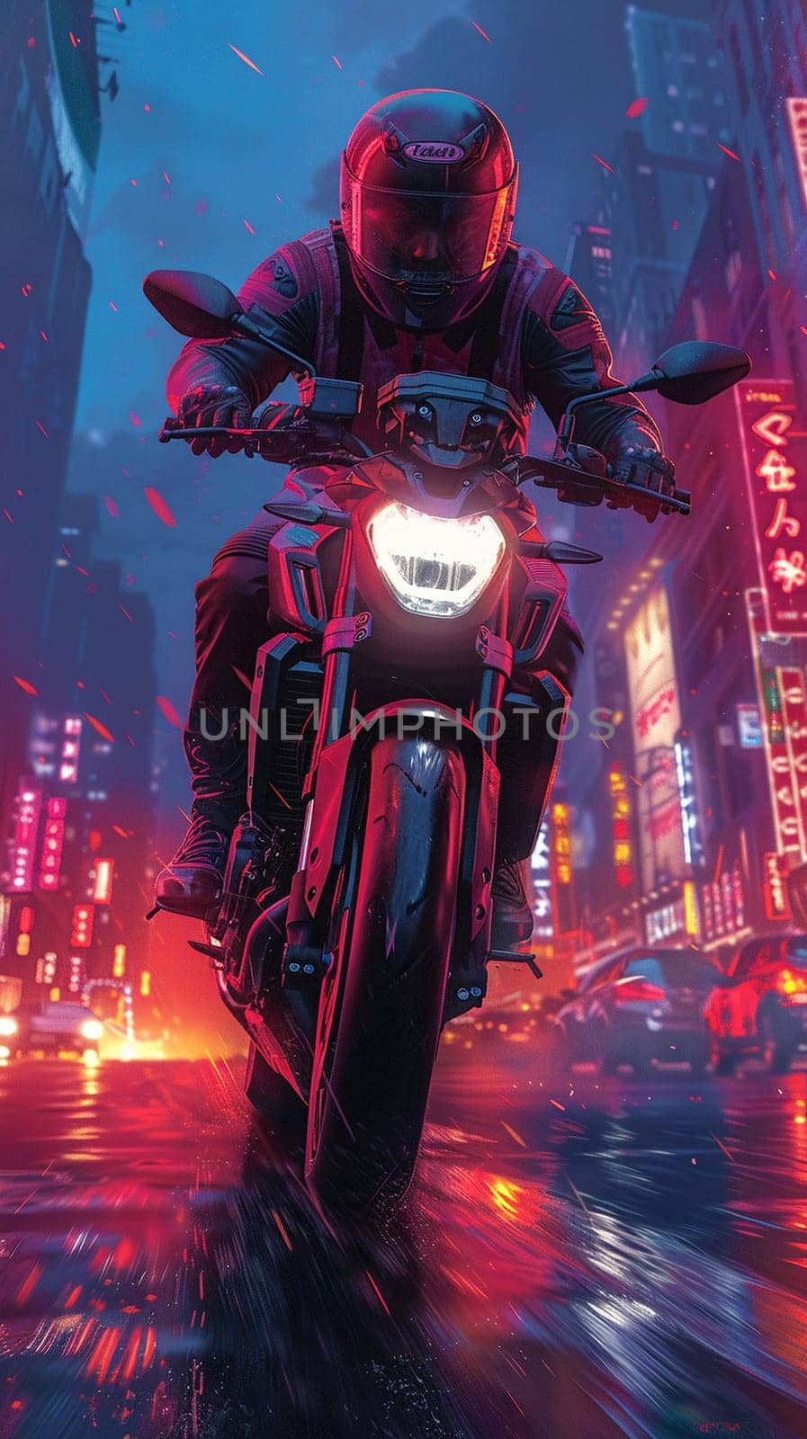 Motorcycle ride through the city animated in vibrant by Benzoix