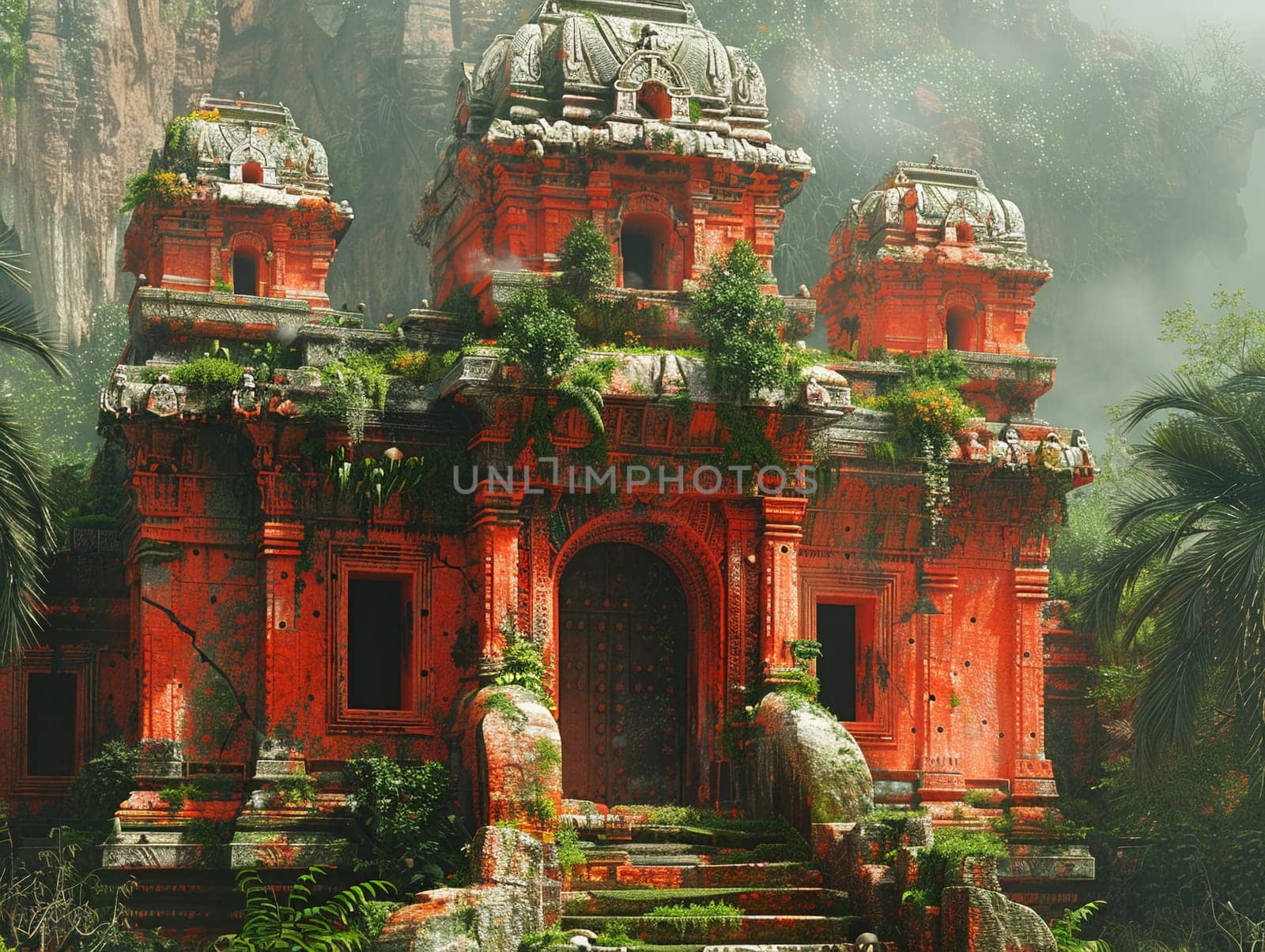 Ancient temple explorer scene created with a mythic and adventurous tone using rich by Benzoix