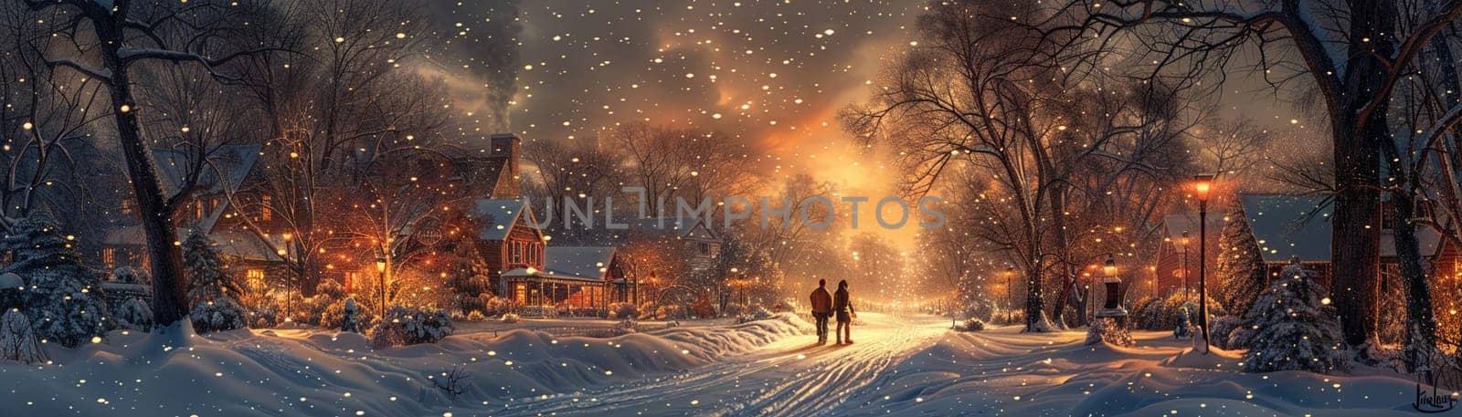 Snowy evening walk rendered in a classic by Benzoix