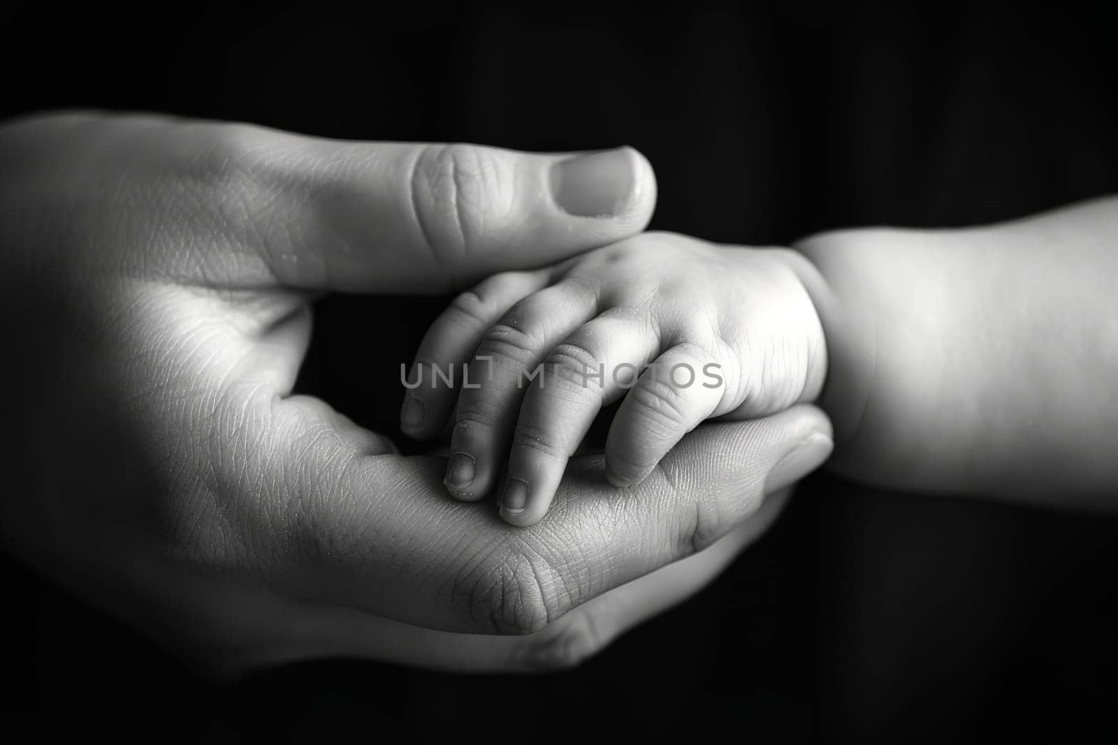 Tender Moment of a Baby Holding Mother's Hand. mother day concepts. Generative ai.