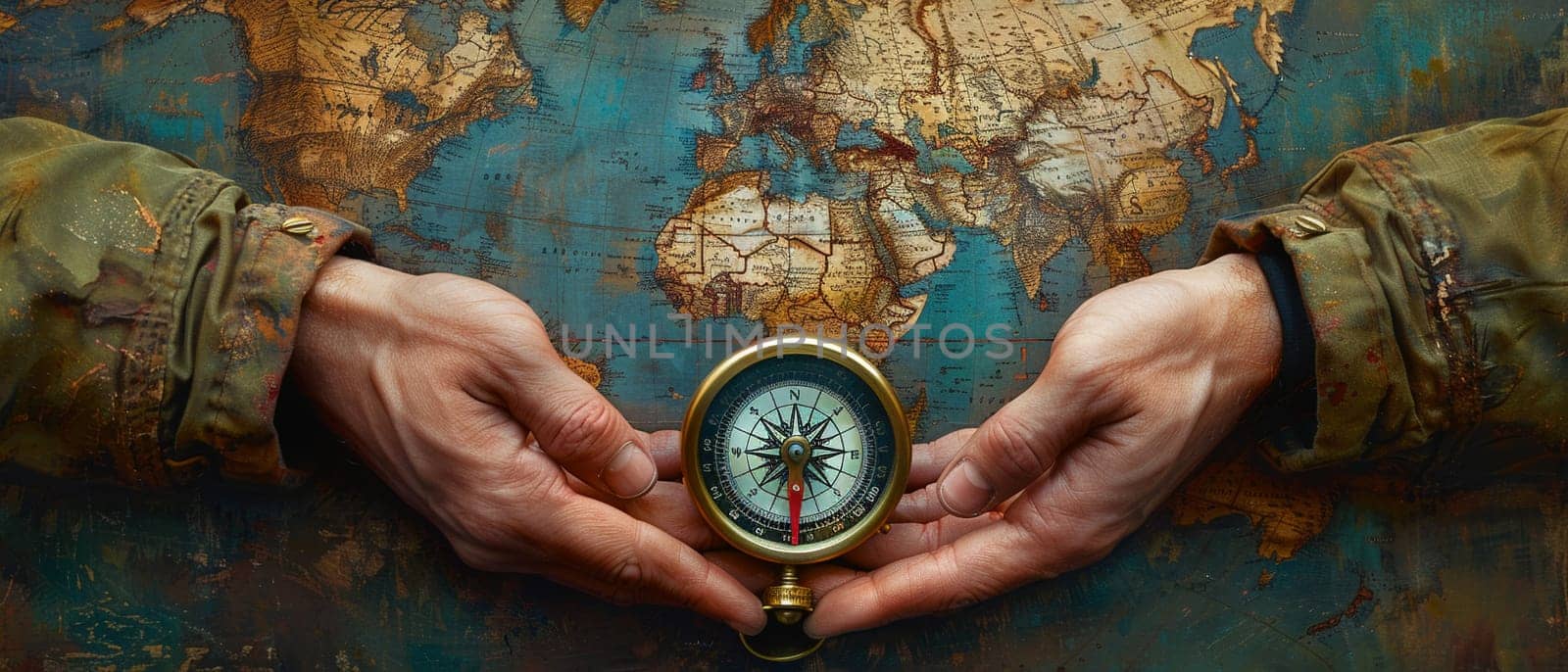 Hands holding a compass that points to adventure by Benzoix
