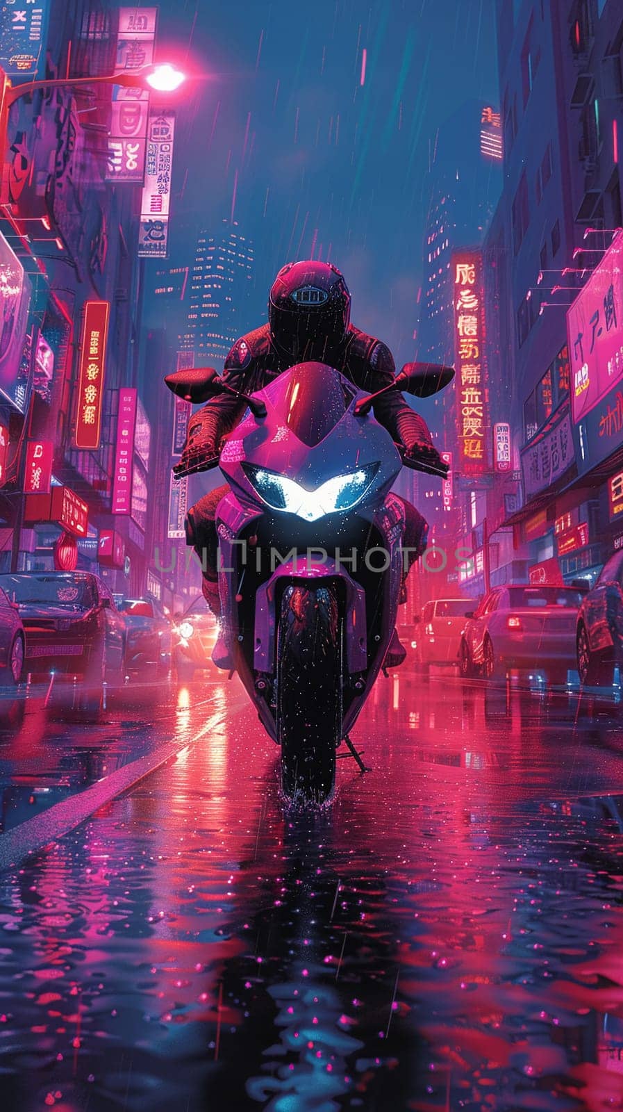 Motorcycle ride through the city animated in vibrant by Benzoix