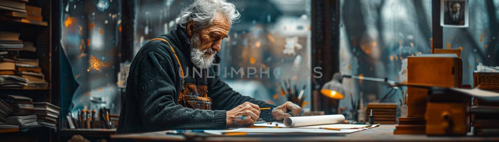 Window view artist at work, depicted in a hyper-realistic style with fine details and lifelike textures.