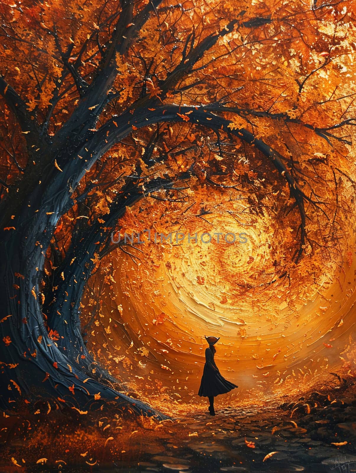 Artist lost in an autumn reverie, a symphony of leaves swirling in their imagination.