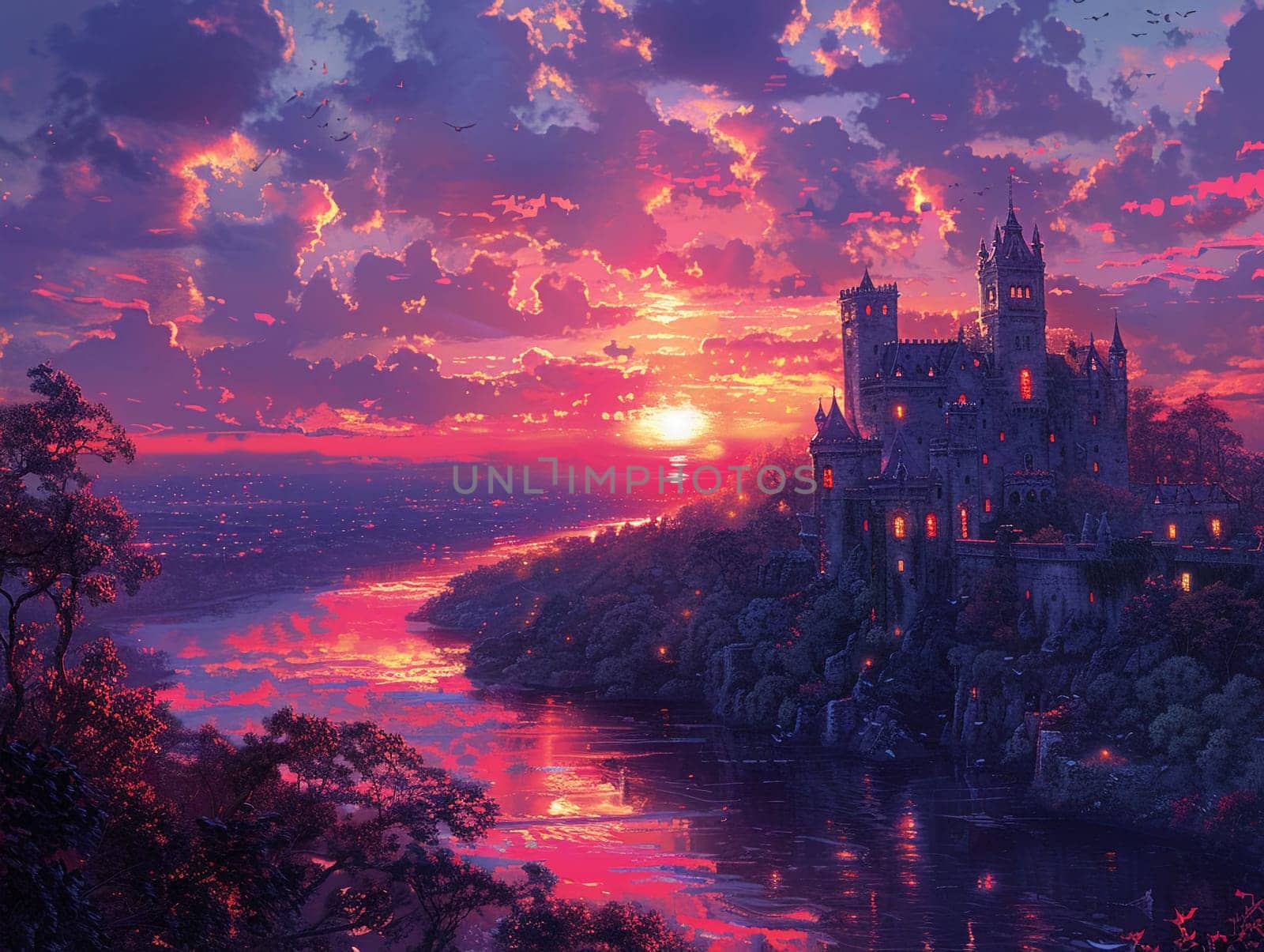 Majestic castle at twilight by Benzoix